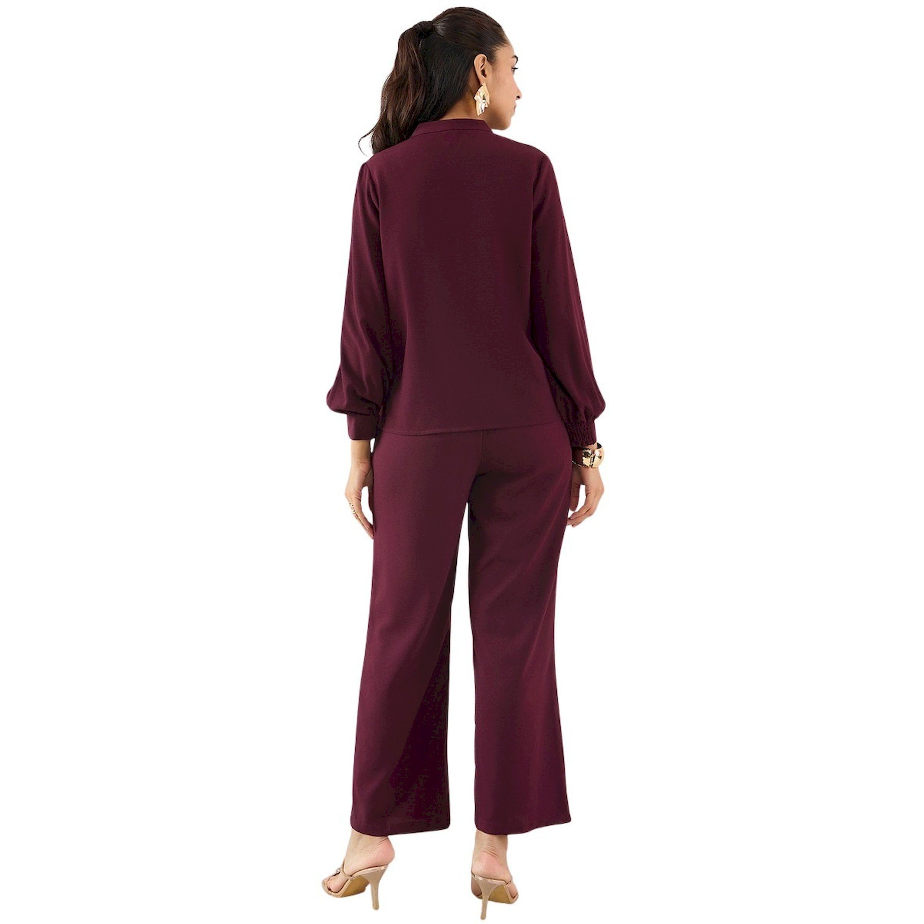 Femmella X Styli Solid Collared Top and Pants Co-Ords-women-clothing-coordsets-image-2
