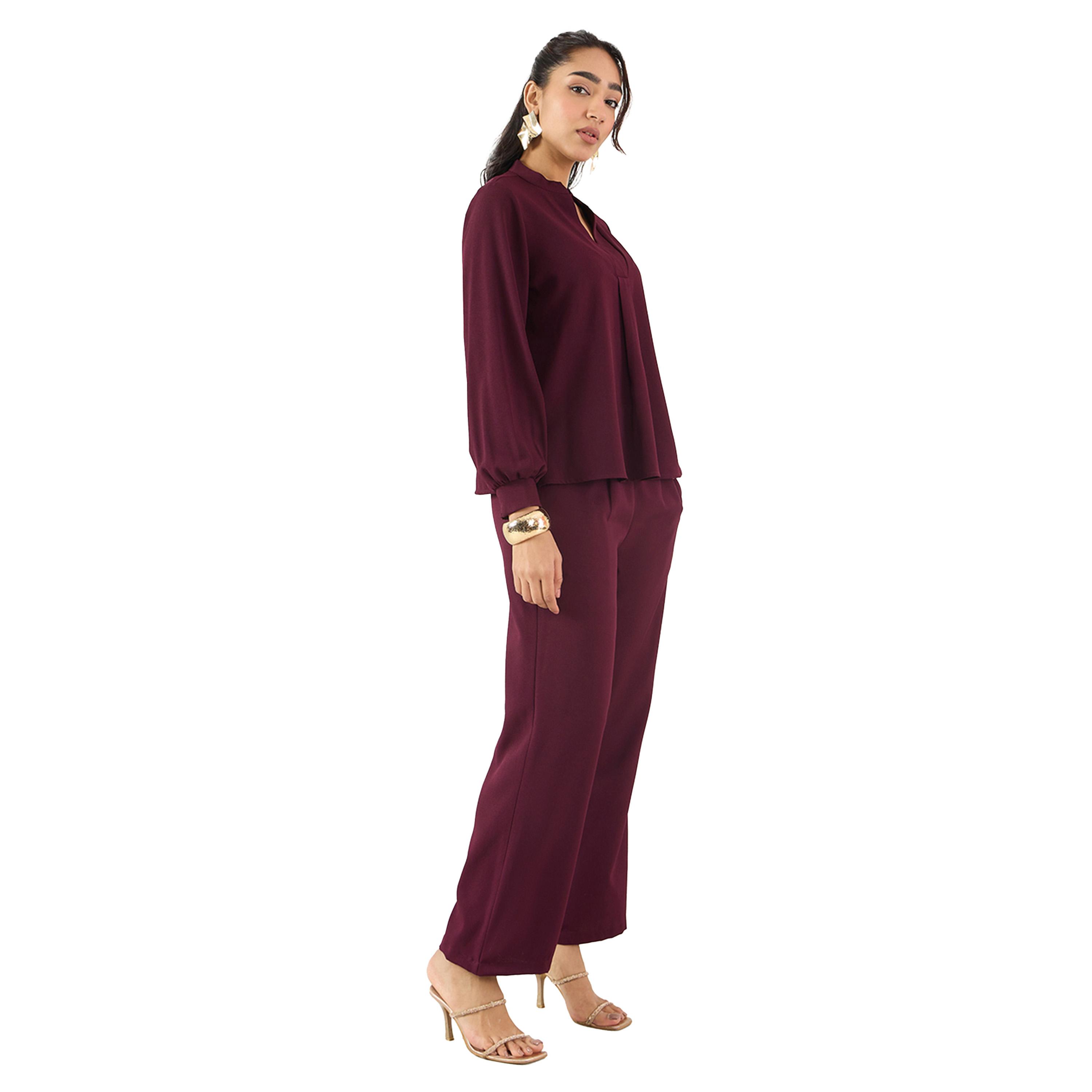 Femmella X Styli Solid Collared Top and Pants Co-Ords-women-clothing-coordsets-image-3