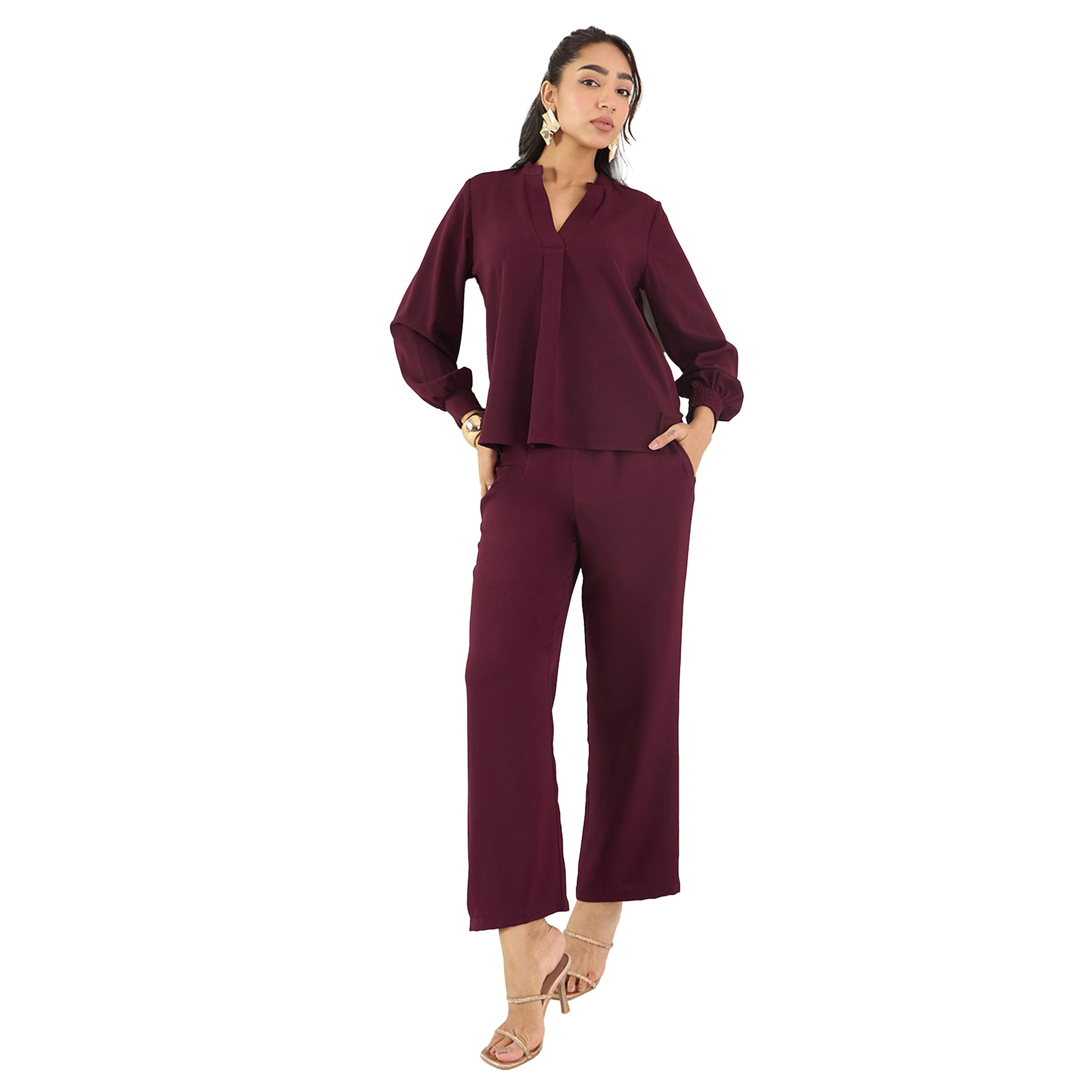Femmella X Styli Solid Collared Top and Pants Co-Ords-women-clothing-coordsets-image-5