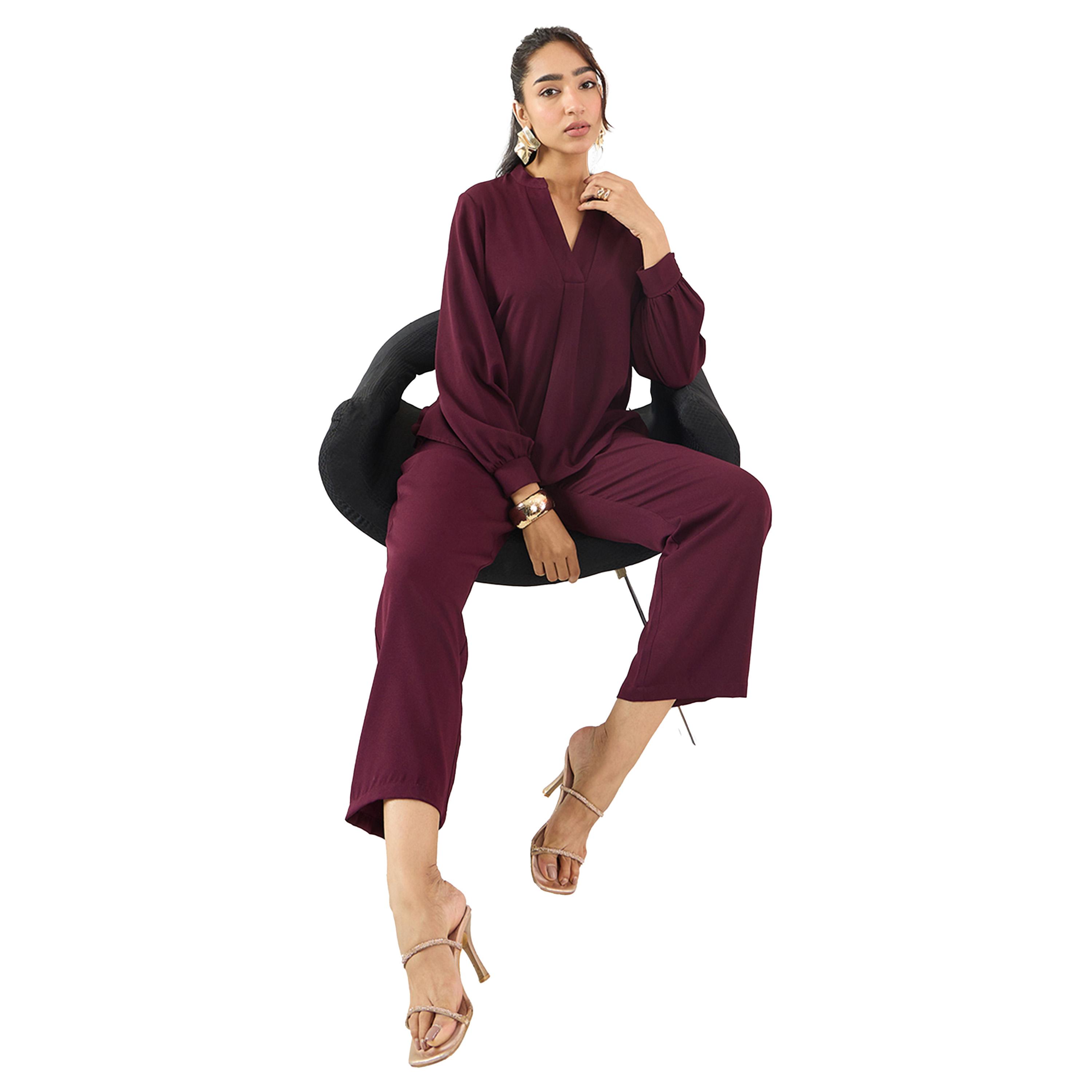 Femmella X Styli Solid Collared Top and Pants Co-Ords-women-clothing-coordsets-image-6