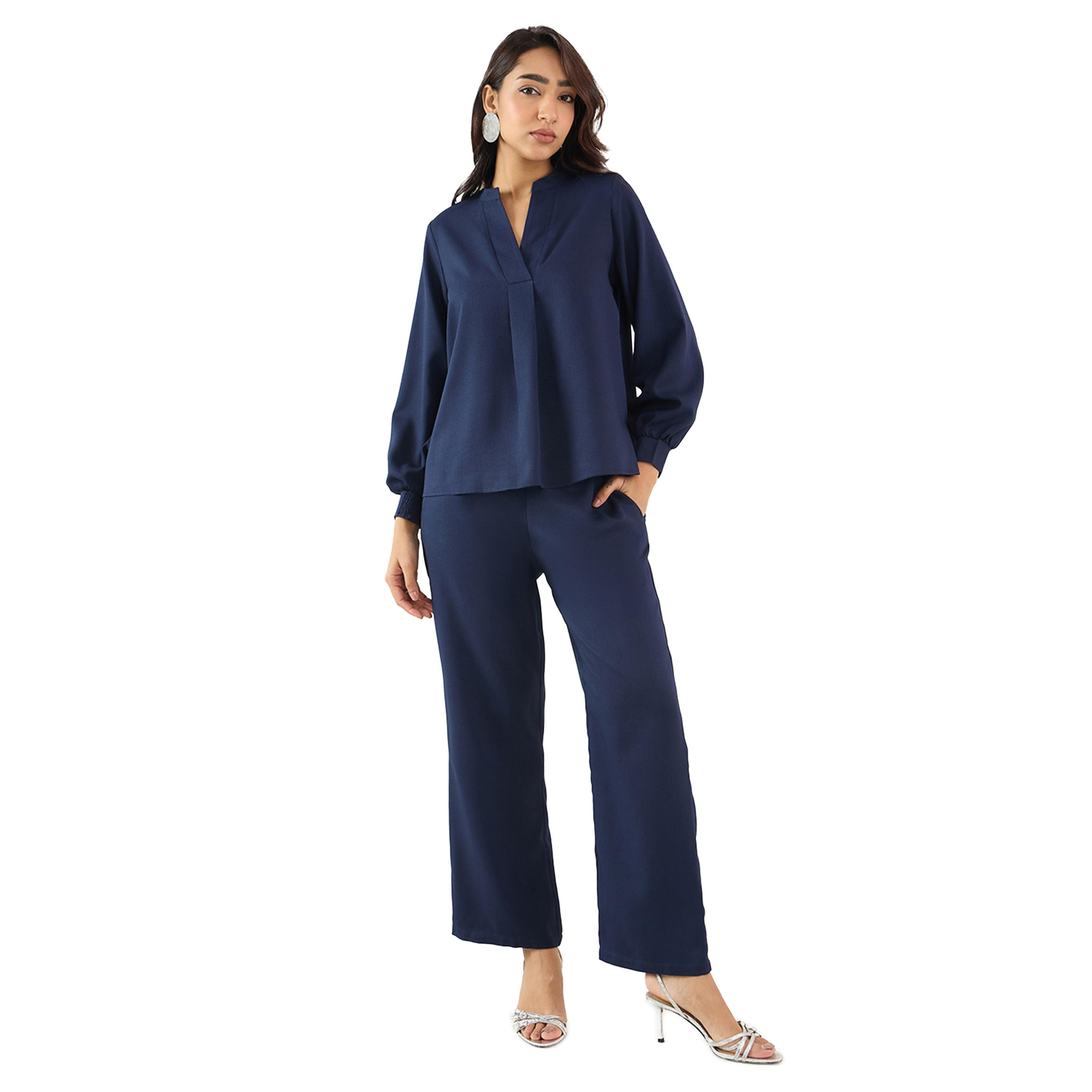 Femmella X Styli Solid Collared Top and Pants Co-Ords-women-clothing-coordsets-image-1