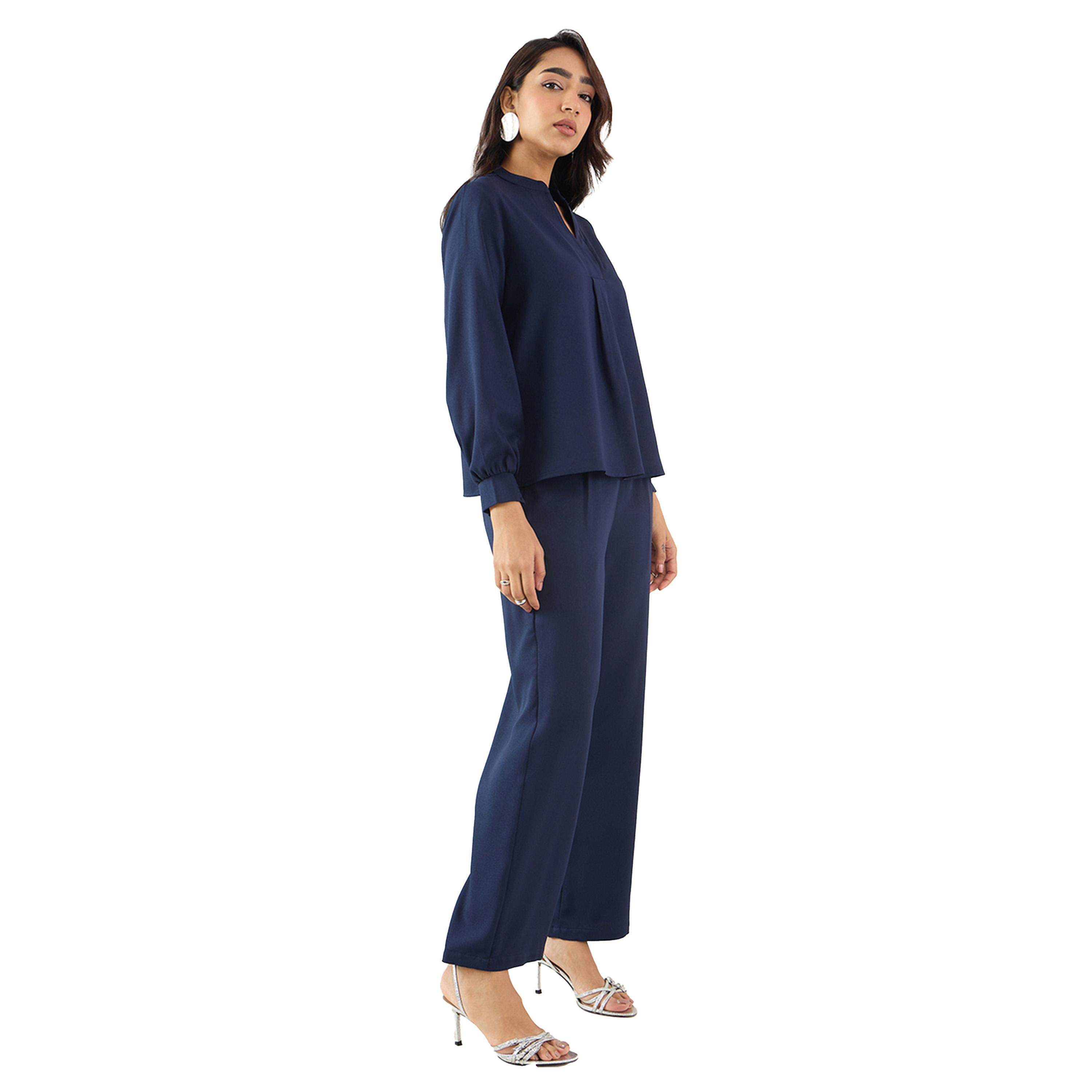 Femmella X Styli Solid Collared Top and Pants Co-Ords-women-clothing-coordsets-image-3