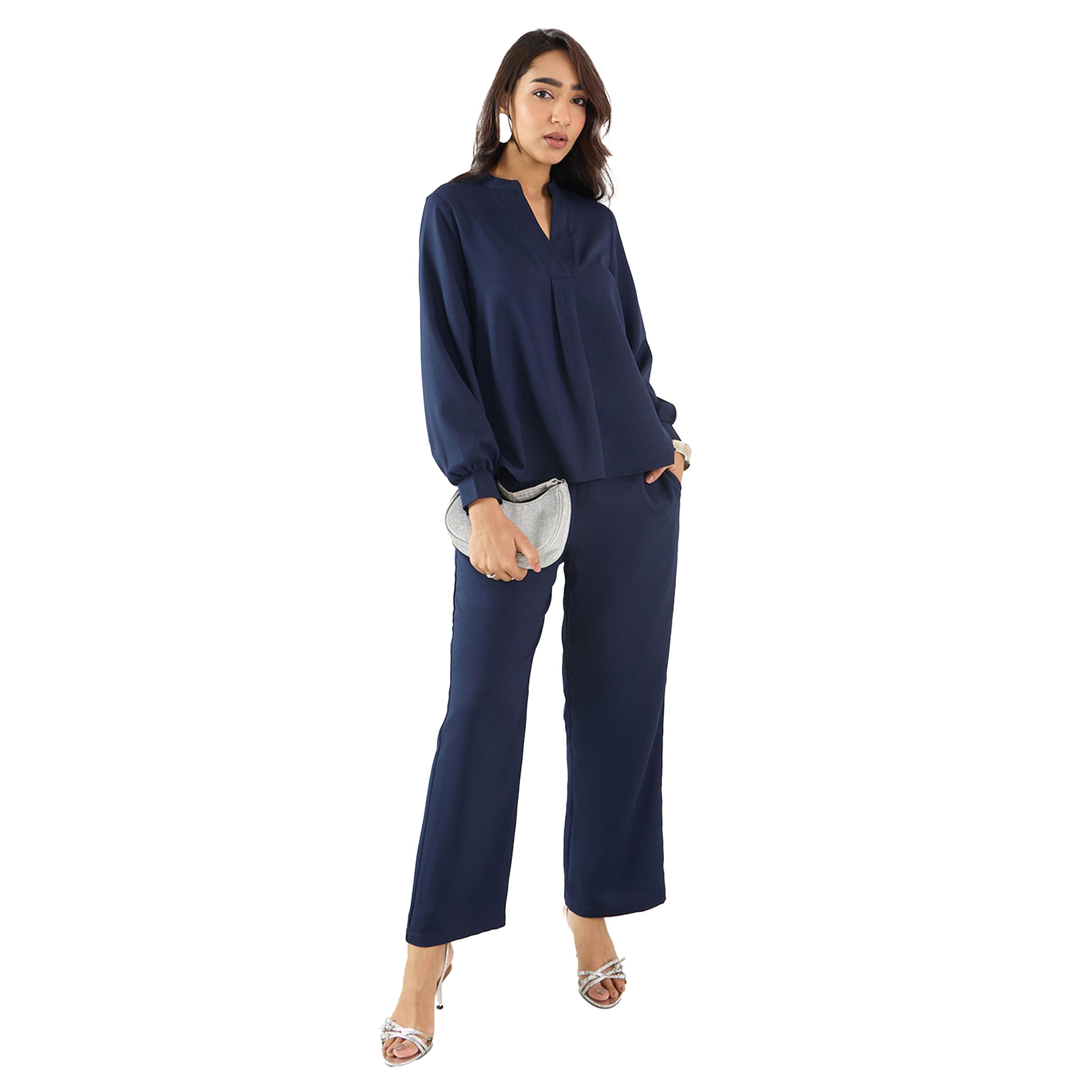 Femmella X Styli Solid Collared Top and Pants Co-Ords-women-clothing-coordsets-image-5