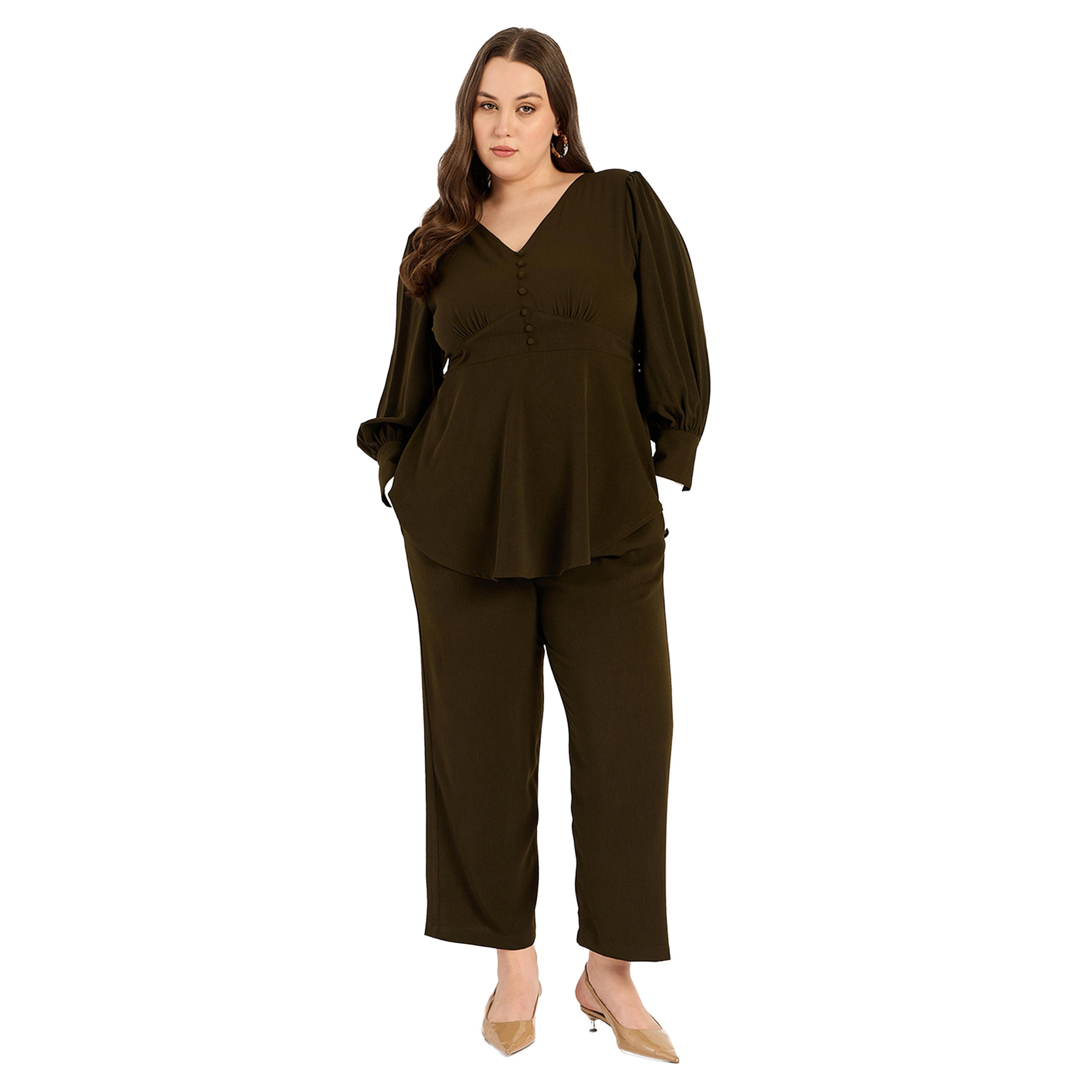 Femmella X Styli Plus Size Crinkled V Neck Top and Pants Co-Ords-women-clothing-dresses-image-1