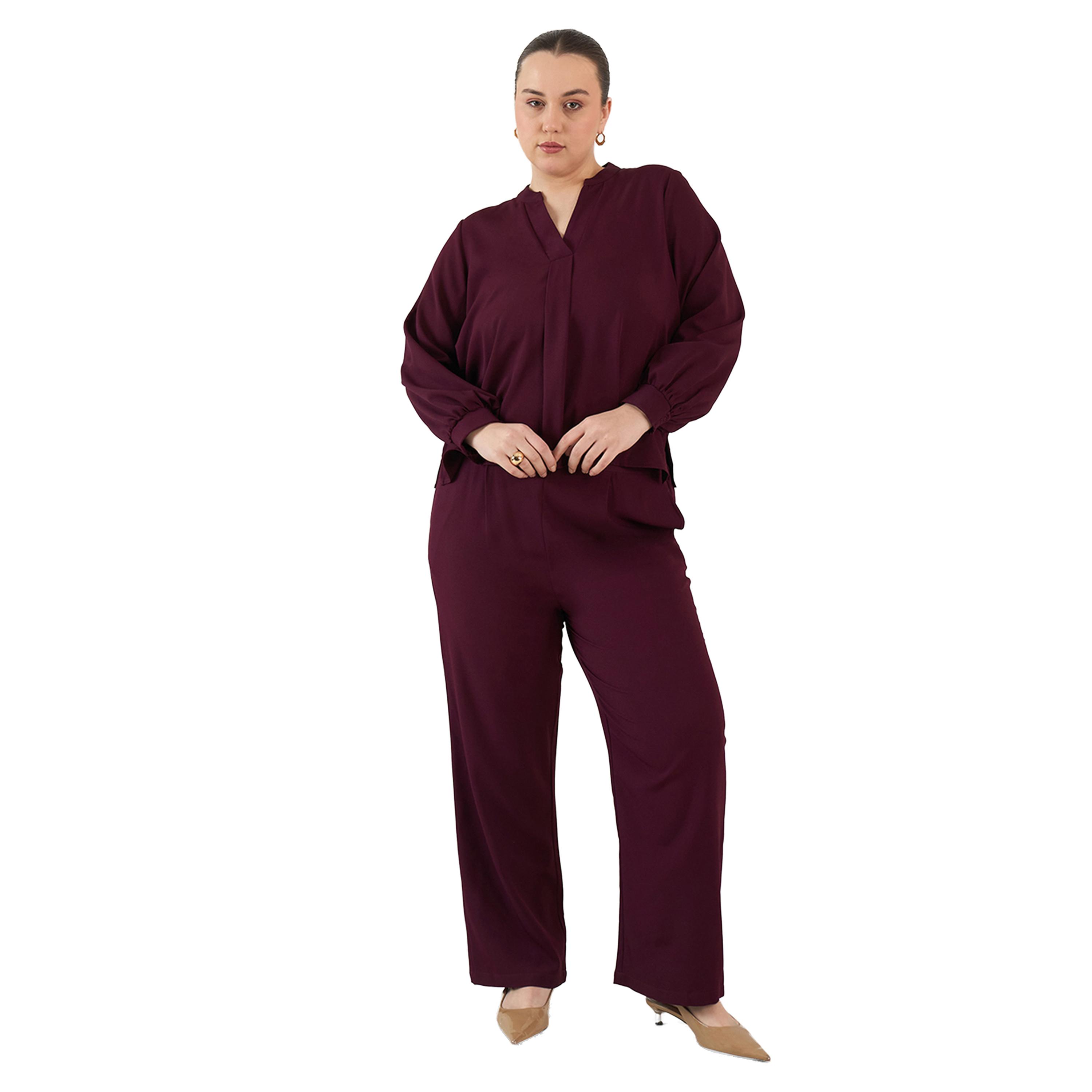 Femmella X Styli Plus Size Solid Collared Top and Pants Co-Ords-women-clothing-dresses-image-1