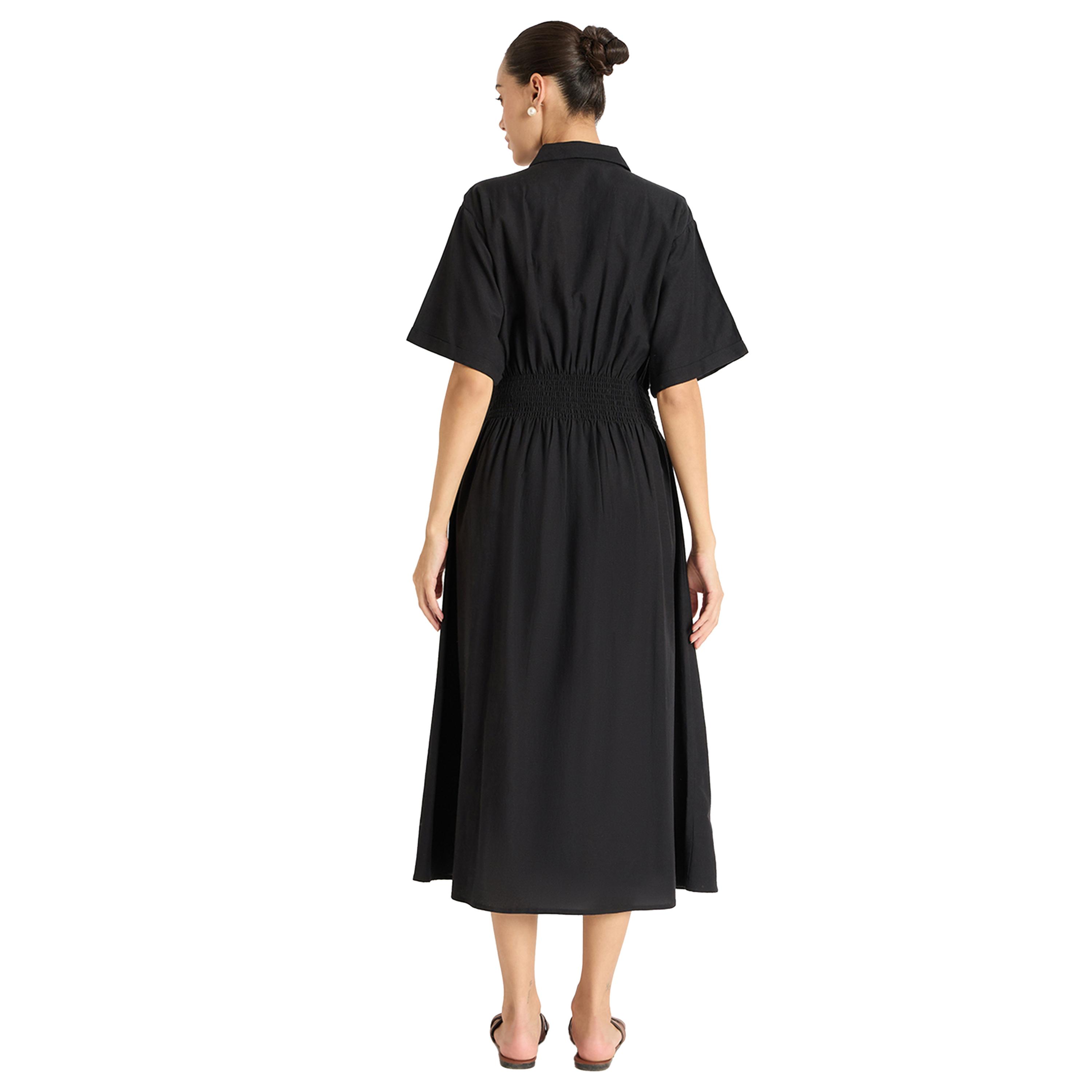 Femmella X Styli Solid Cinched Waist Shirt Midi Dress-women-clothing-dresses-image-2