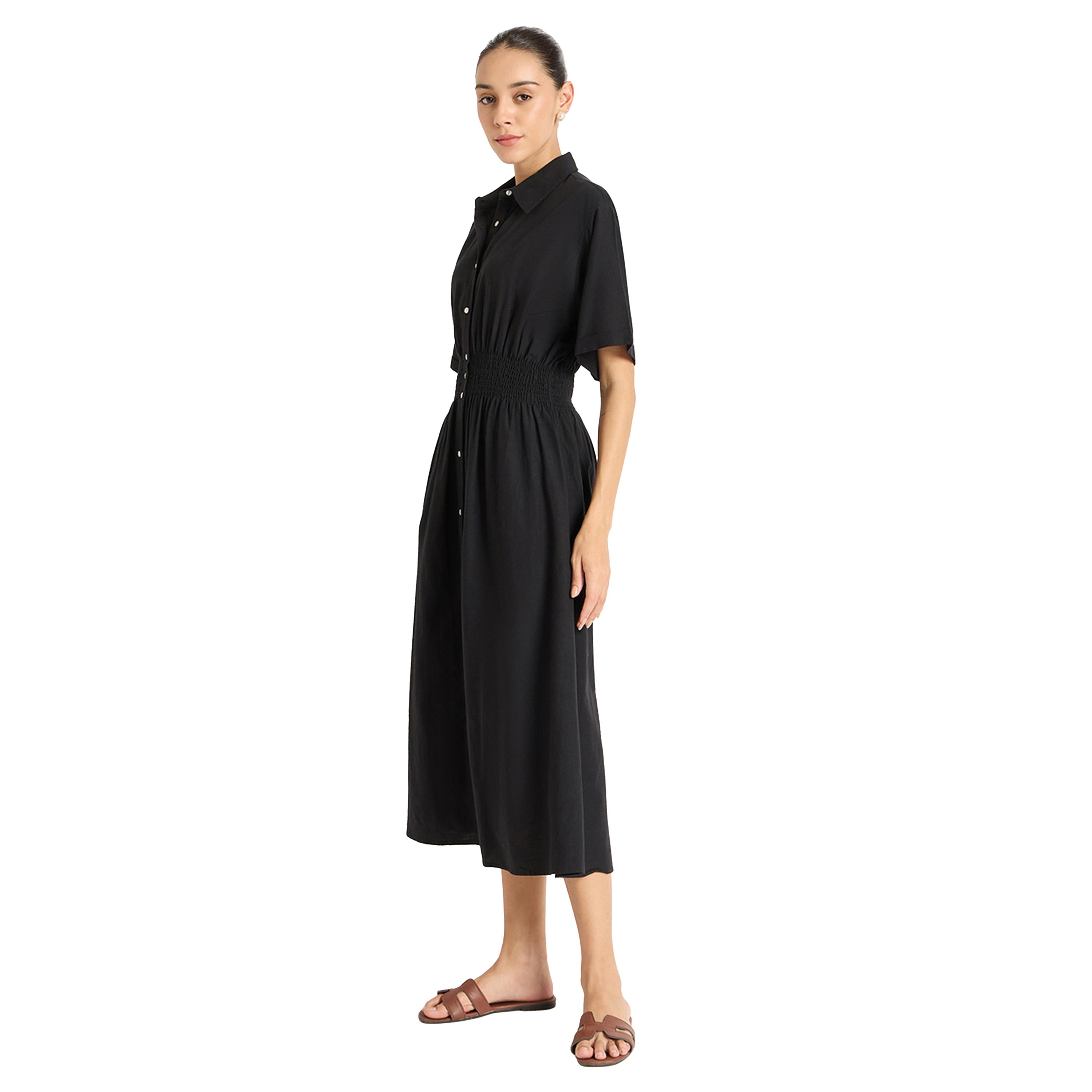Femmella X Styli Solid Cinched Waist Shirt Midi Dress-women-clothing-dresses-image-6
