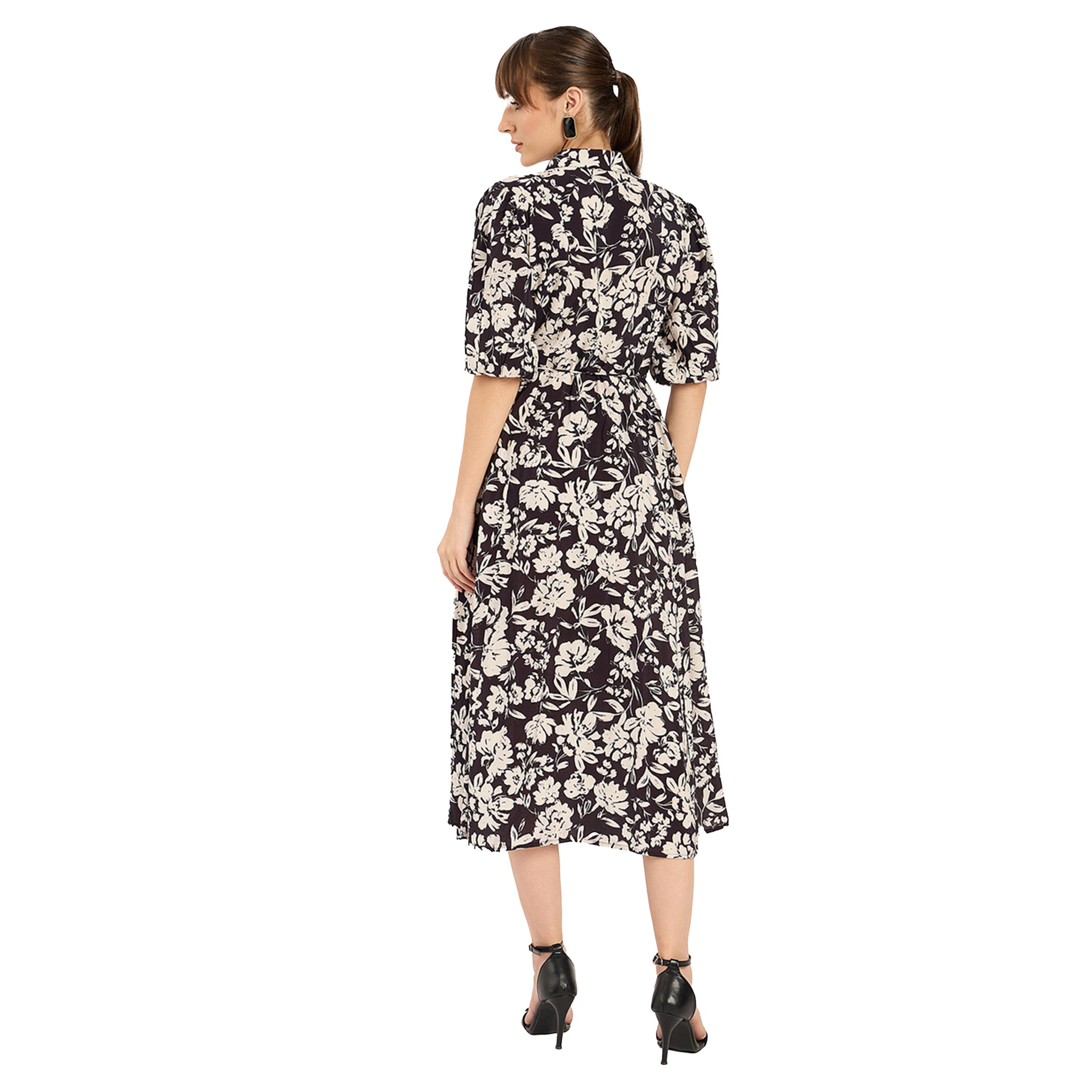 فيميلا × ستايلي-  فستان ميدي ياقة وطبعة زهور-women-clothing-dresses-image-2
