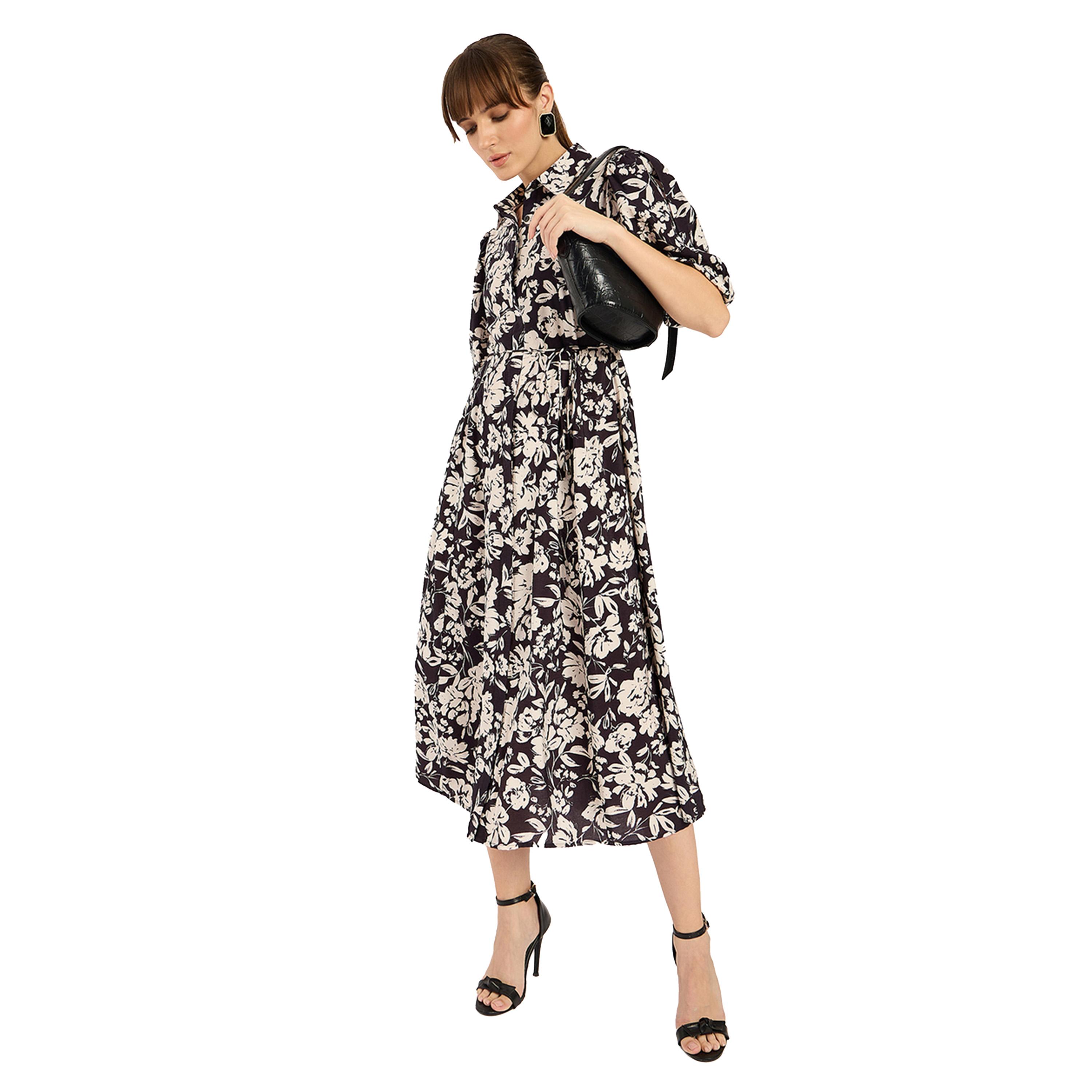 فيميلا × ستايلي-  فستان ميدي ياقة وطبعة زهور-women-clothing-dresses-image-4