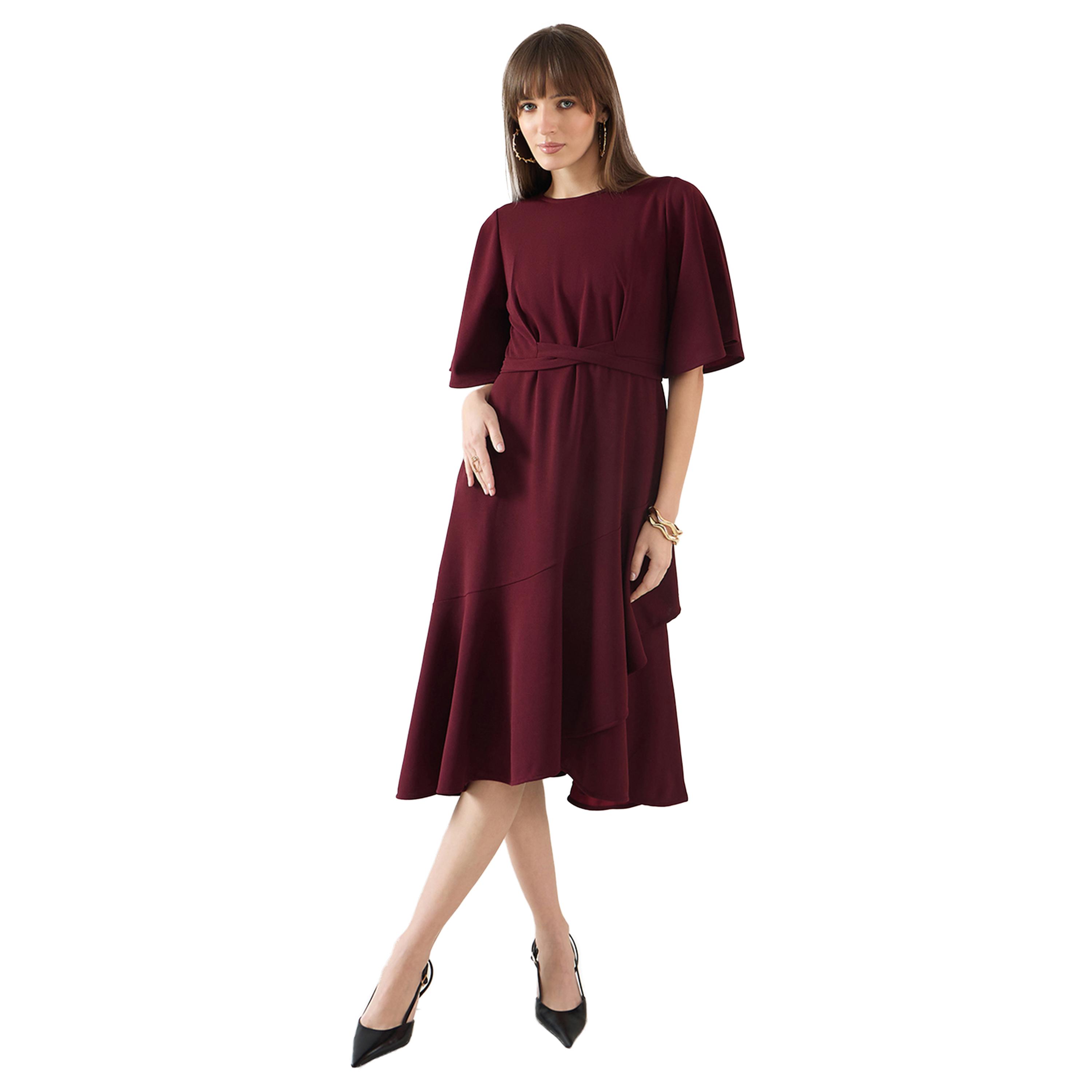 Femmella X Styli Solid Asymmetric Hem A-Line Midi Dress-women-clothing-dresses-image-1