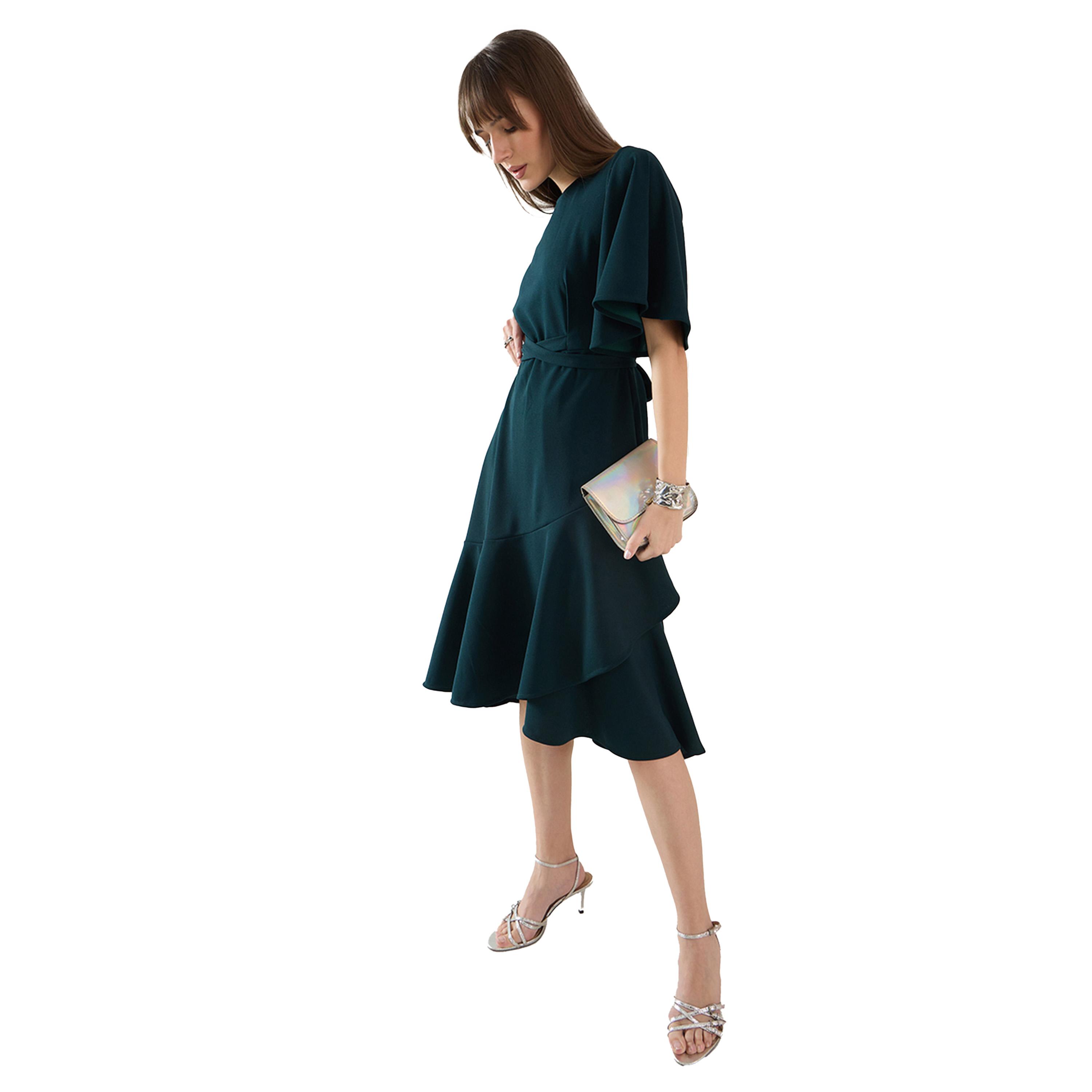فيميلا × ستايلي-  فستان متوسط ​​الطول بحاشية غير متماثلة سادة-women-clothing-dresses-image-5