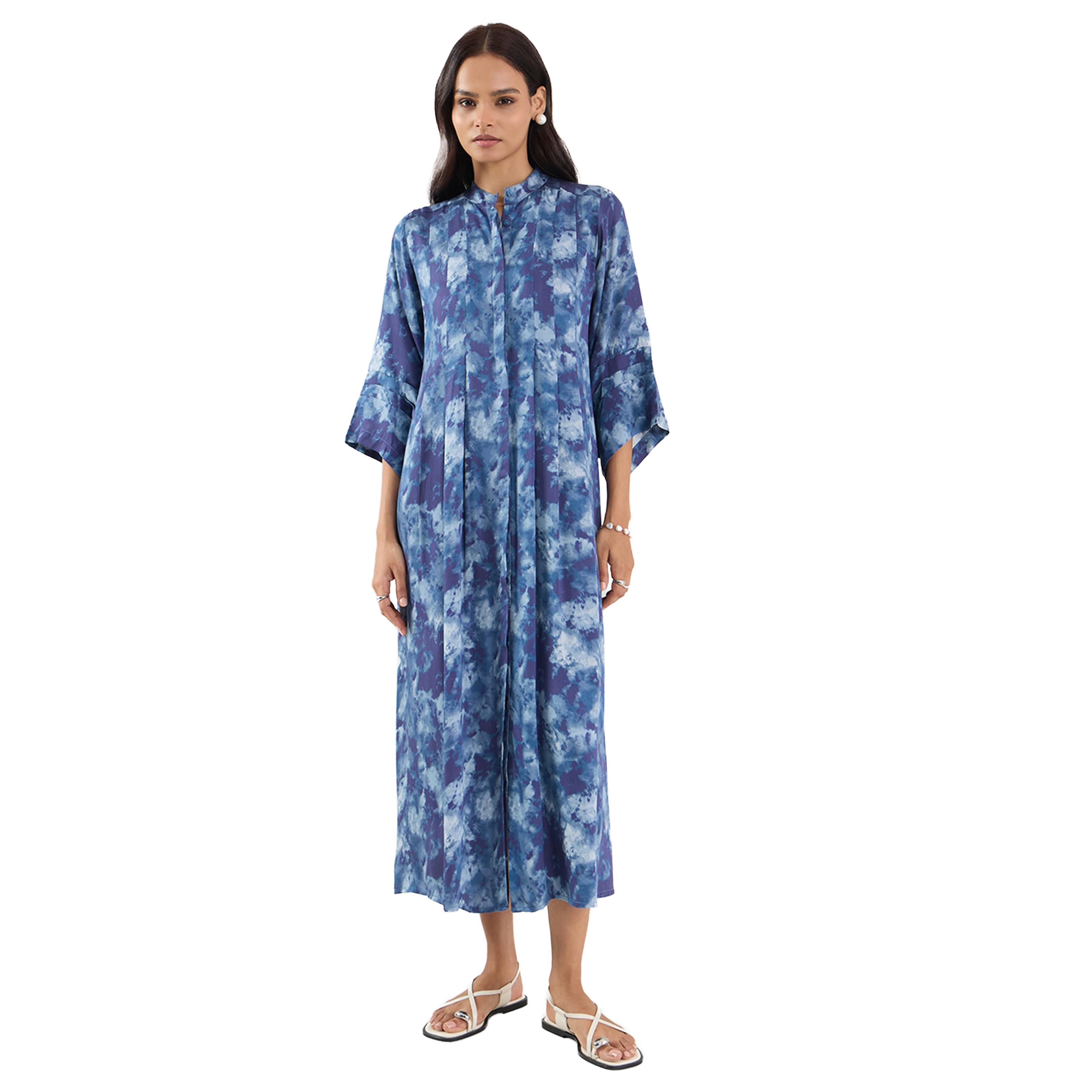 Femmella X Styli Abstract Print Button Down A-Line Maxi Dress-women-clothing-dresses-image-1