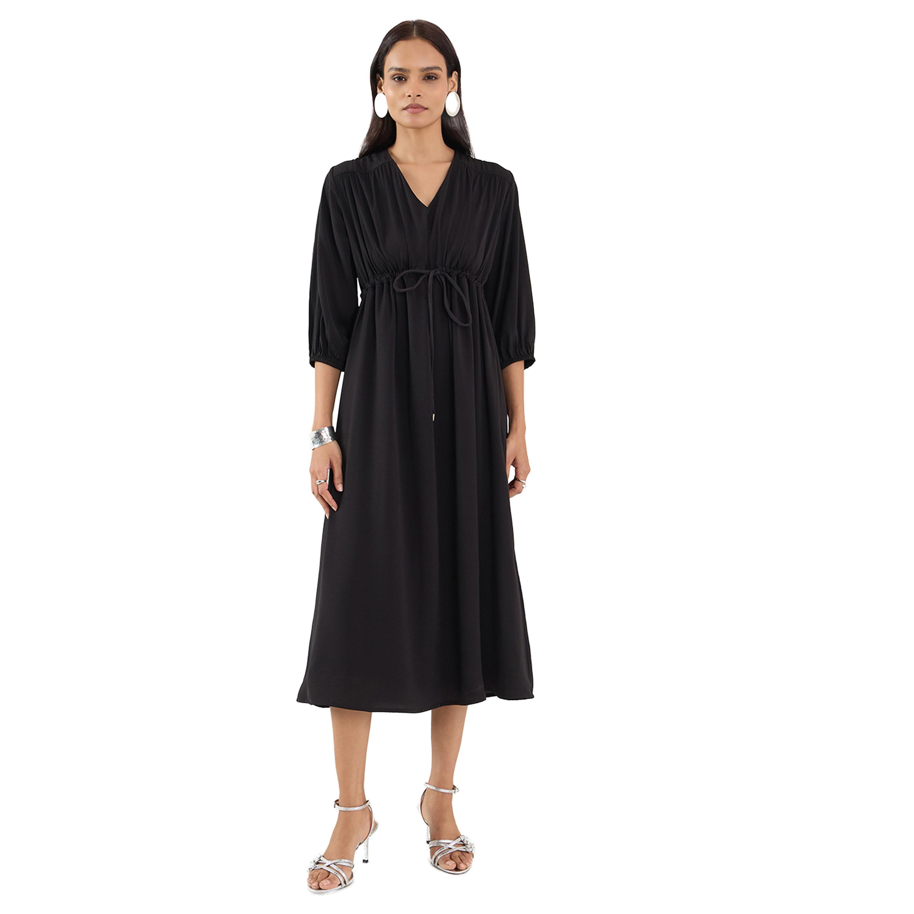 Femmella X Styli Solid Tie Waist A-Line Midi Dress-women-clothing-dresses-image-1