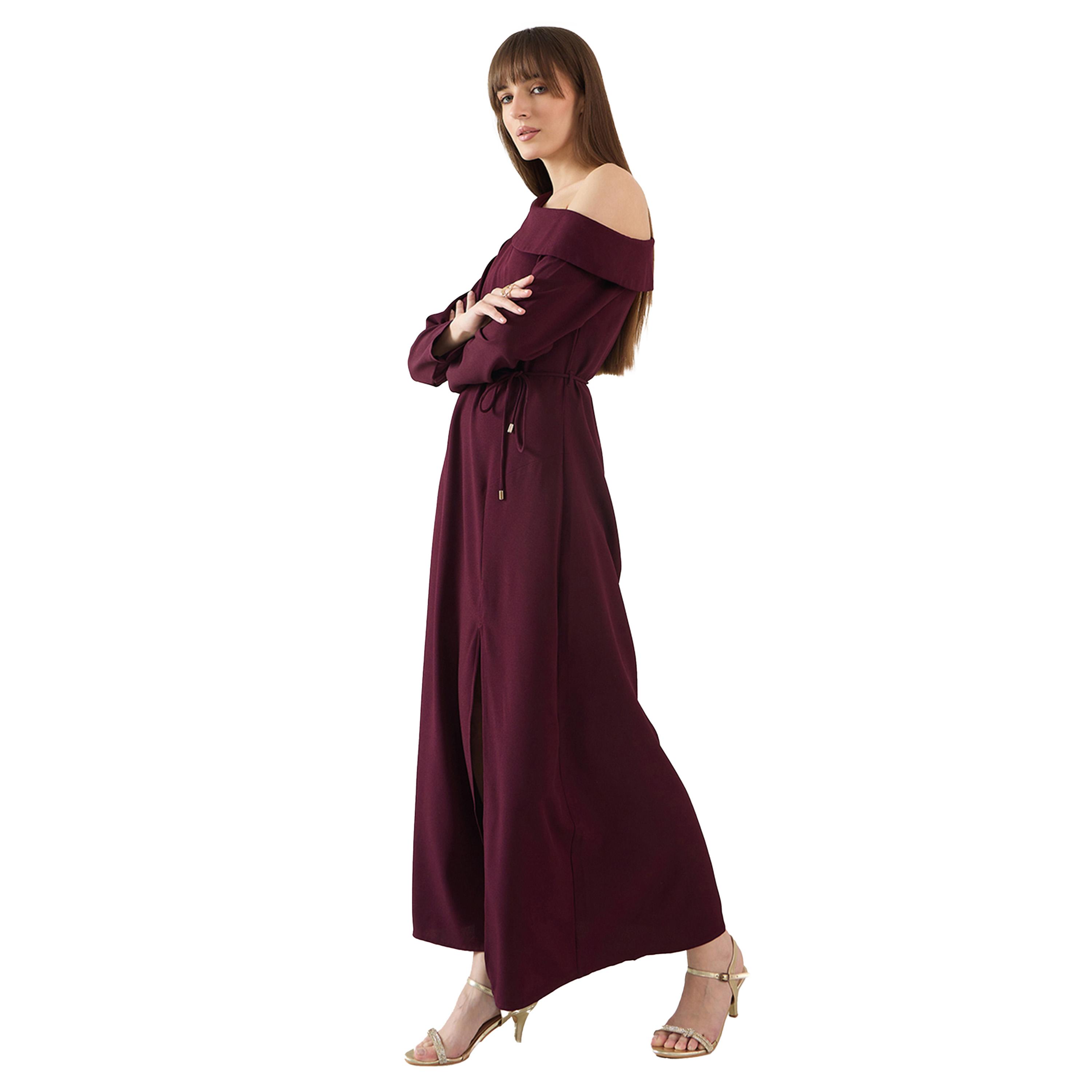 Femmella X Styli Solid Tie Waist Slit Detail A-Line Maxi Dress-women-clothing-dresses-image-3