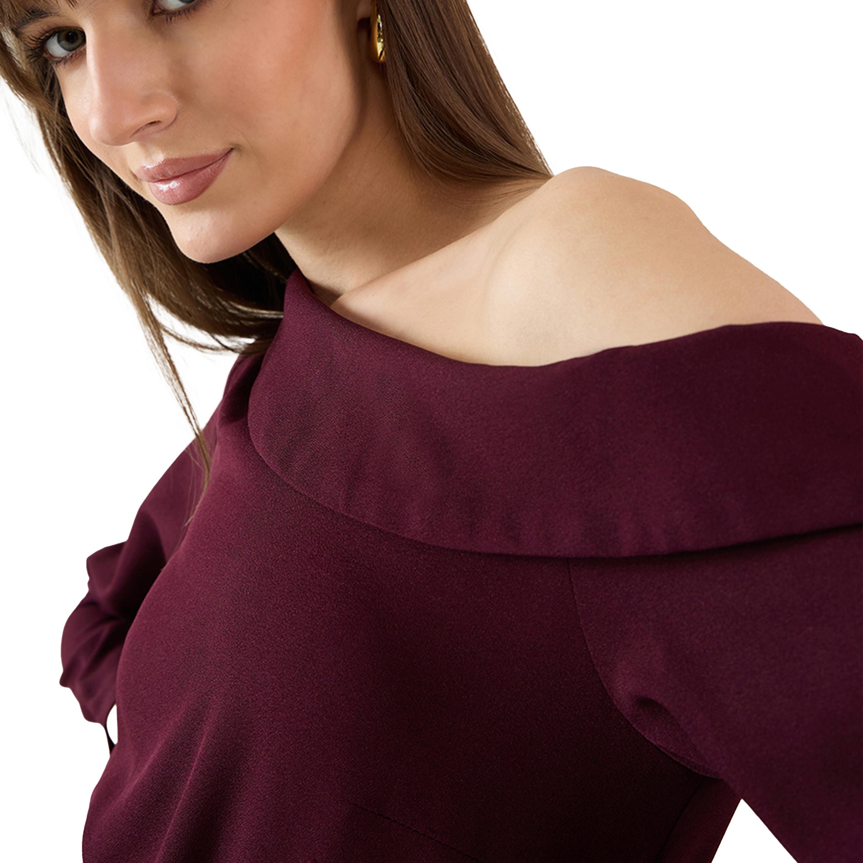فيميلا × ستايلي-  فستان سادة طويل بتفاصيل فتحة الخصر وربطة عنق-women-clothing-dresses-image-5