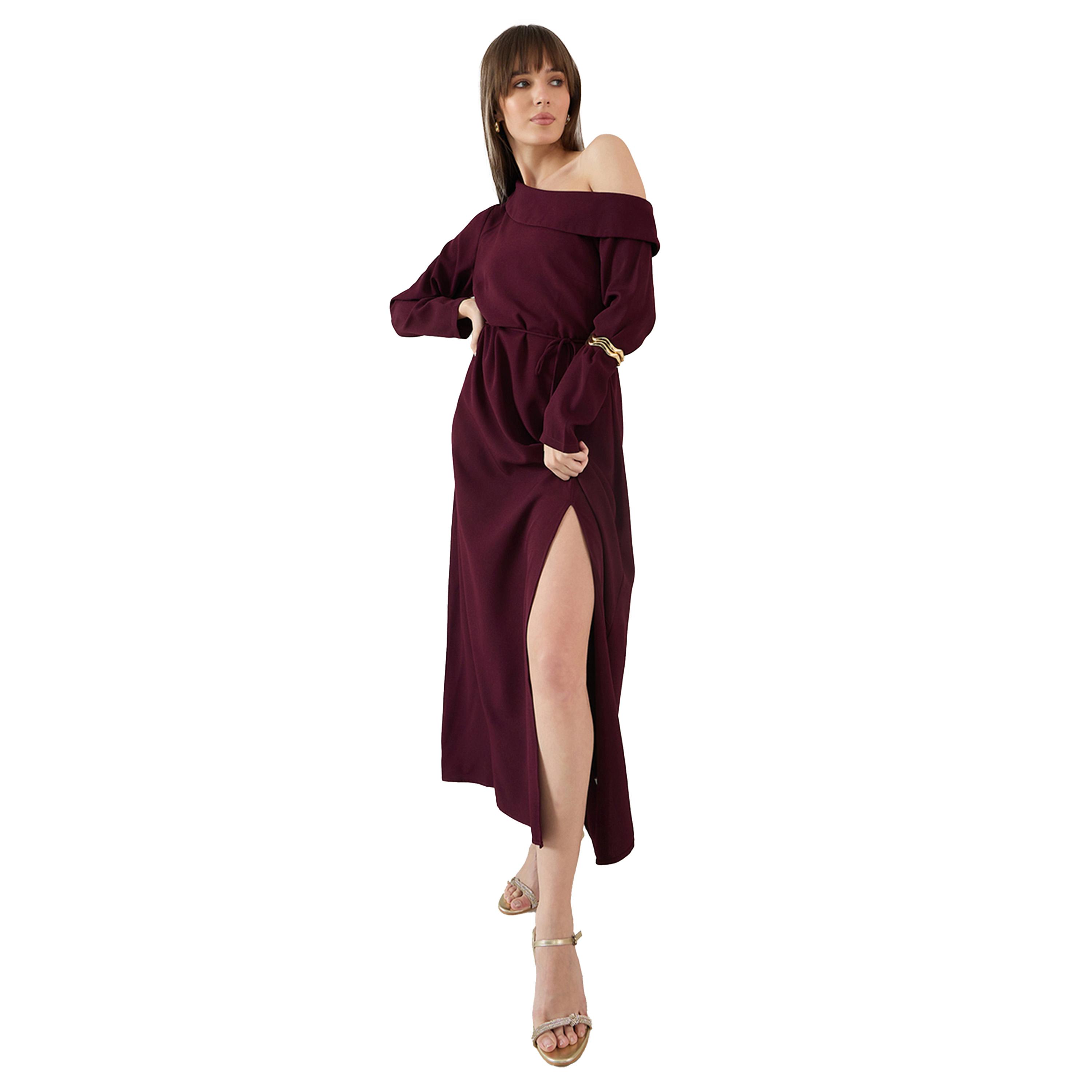 Femmella X Styli Solid Tie Waist Slit Detail A-Line Maxi Dress-women-clothing-dresses-image-6