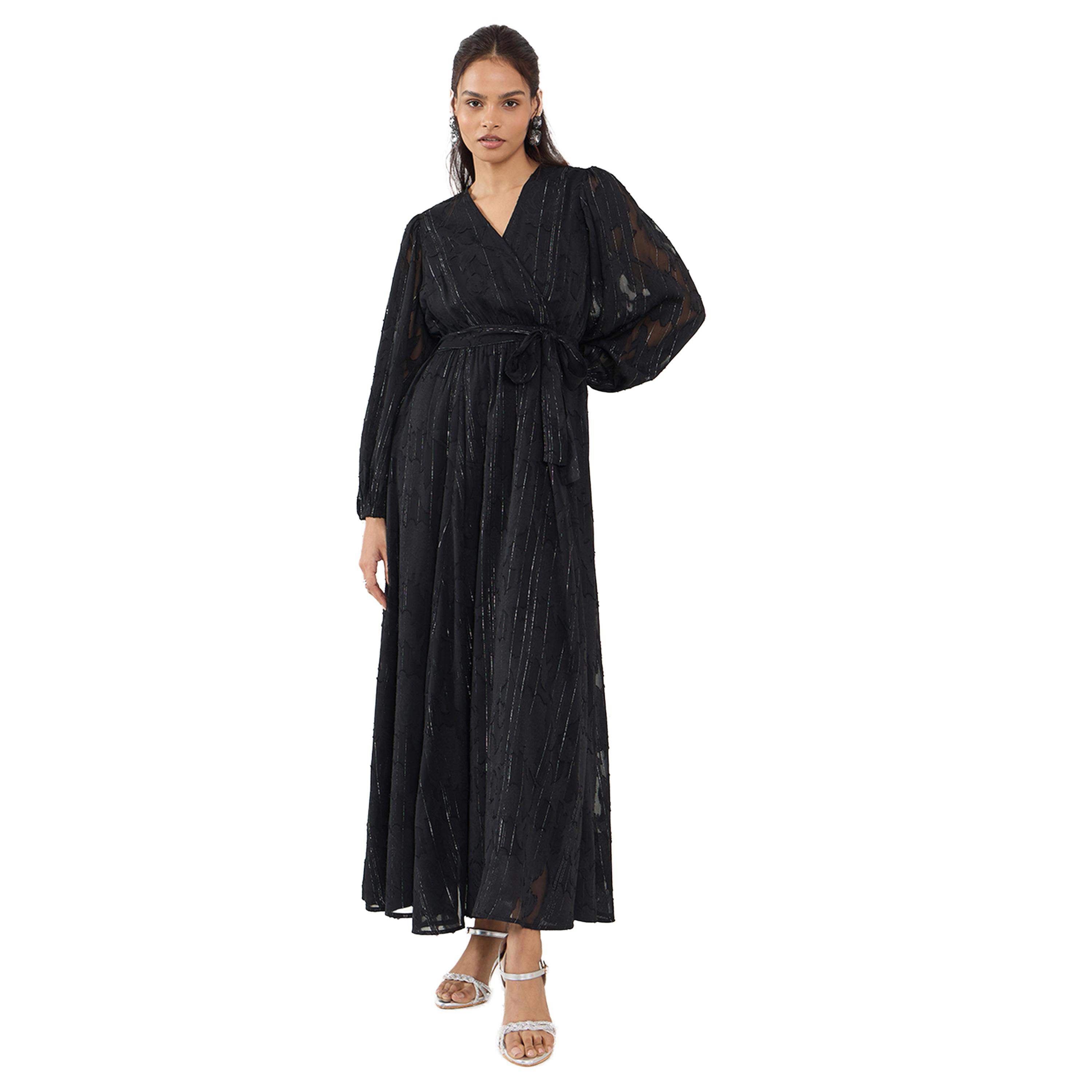 فيميلا × ستايلي-  فستان طويل بتصميم ملفوف أسود قصّة A-women-clothing-dresses-image-1
