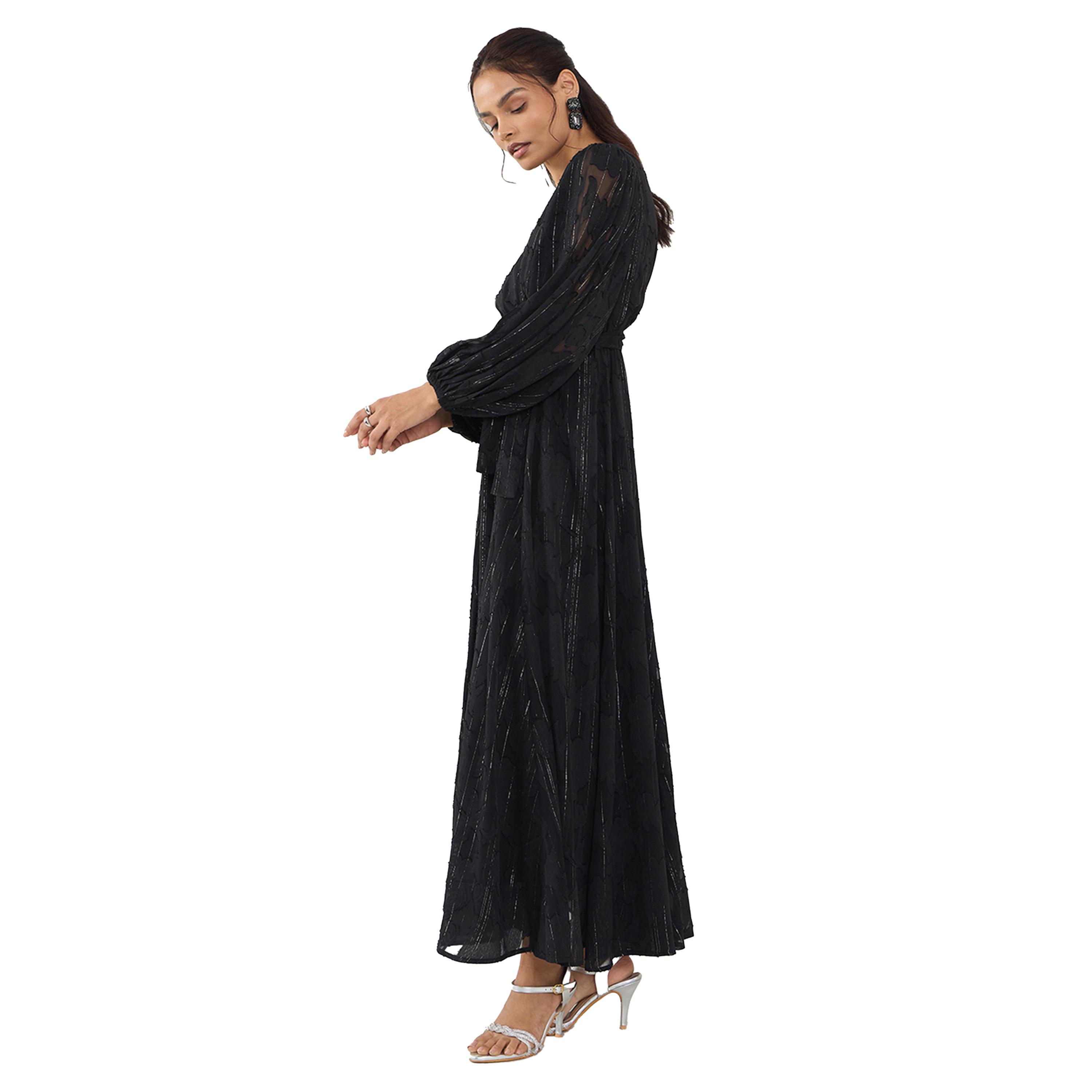 فيميلا × ستايلي-  فستان طويل بتصميم ملفوف أسود قصّة A-women-clothing-dresses-image-3