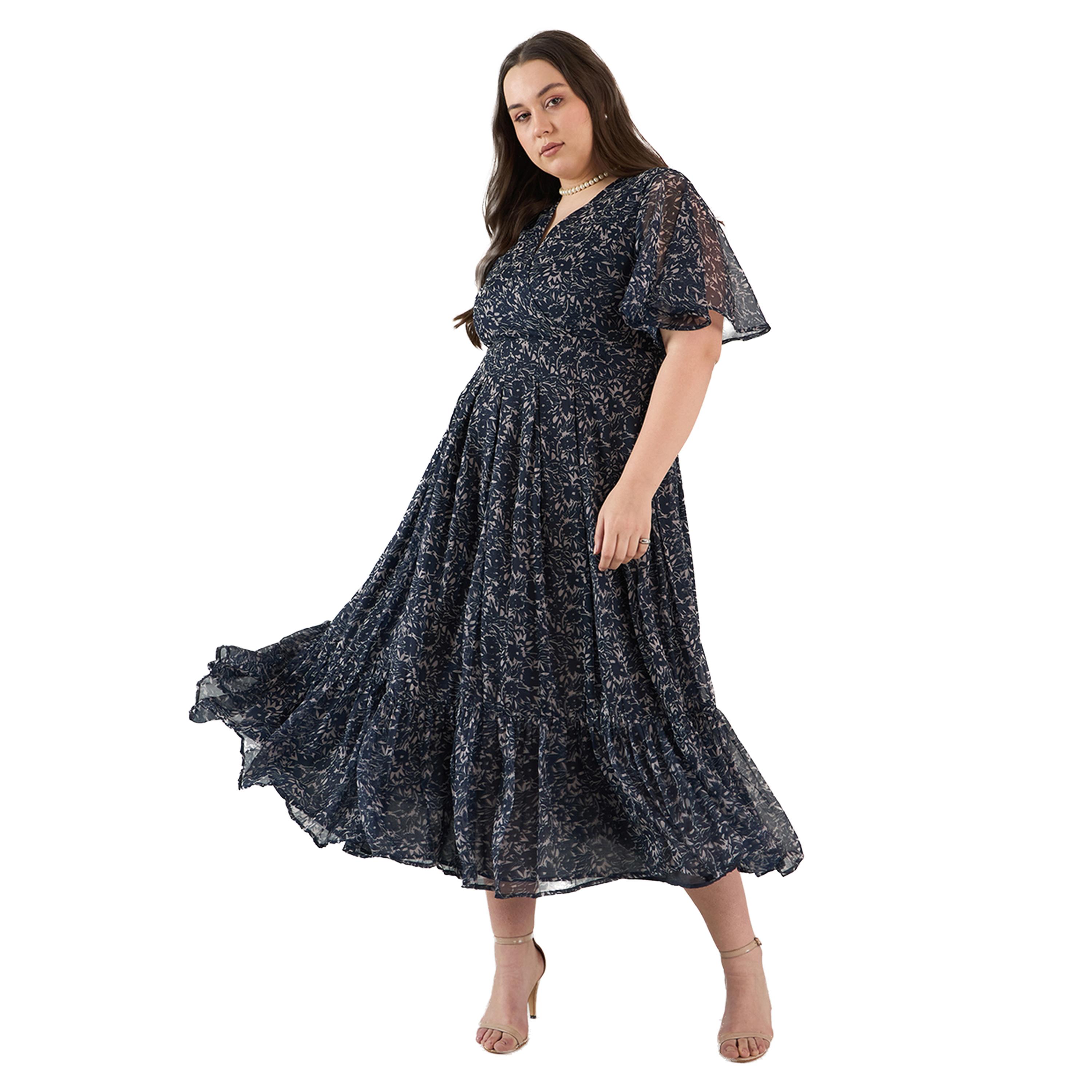 فيميلا × ستايلي-  فستان طويل بطبعات زهور ومقاس كبير قصّة A-women-clothing-dresses-image-1