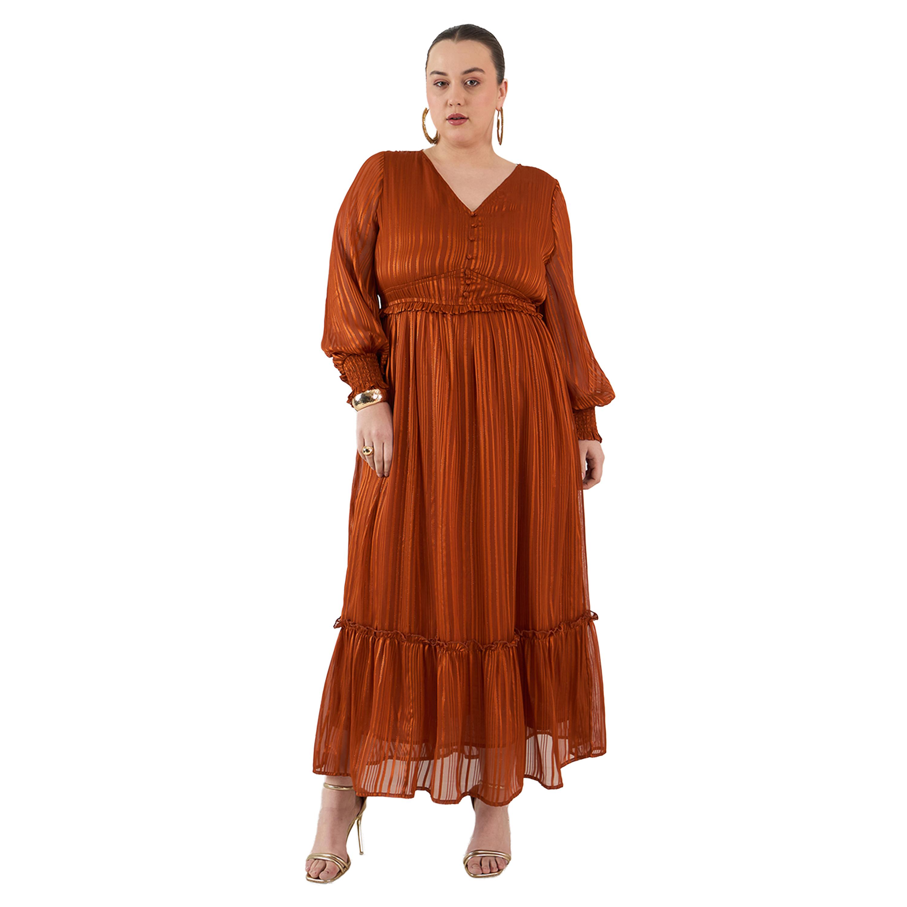 Femmella X Styli Plus Size Self Design Lurex V Neck A-Line Maxi Dress-women-clothing-dresses-image-1