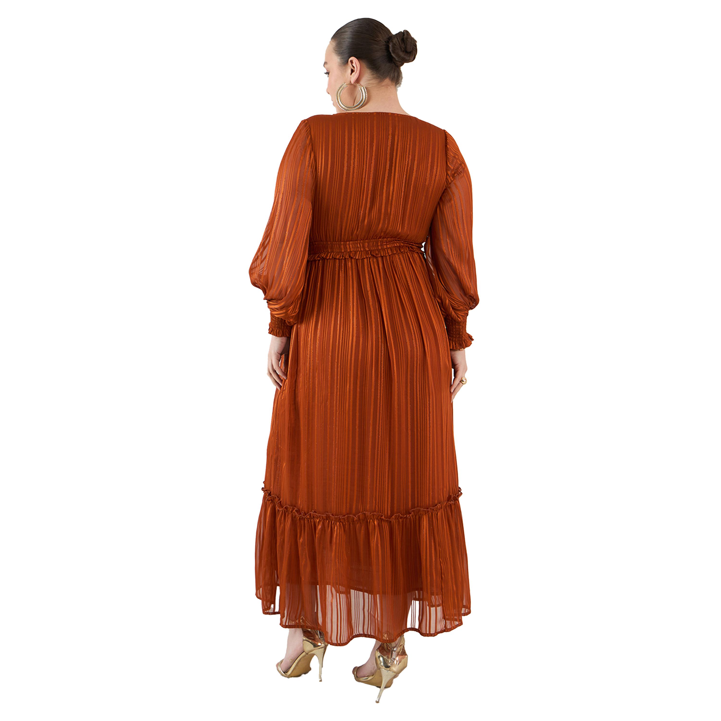 Femmella X Styli Plus Size Self Design Lurex V Neck A-Line Maxi Dress-women-clothing-dresses-image-2