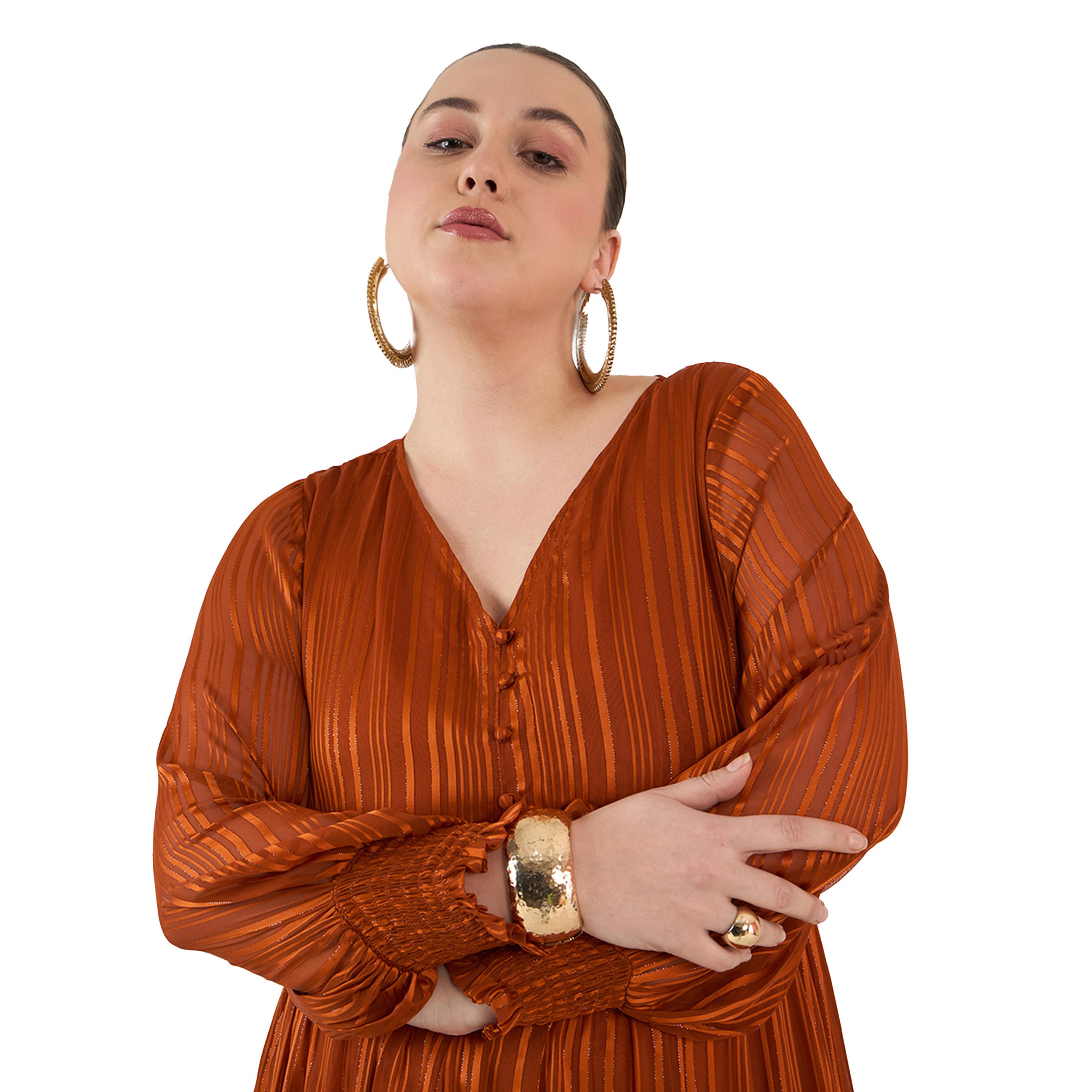 Femmella X Styli Plus Size Self Design Lurex V Neck A-Line Maxi Dress-women-clothing-dresses-image-4