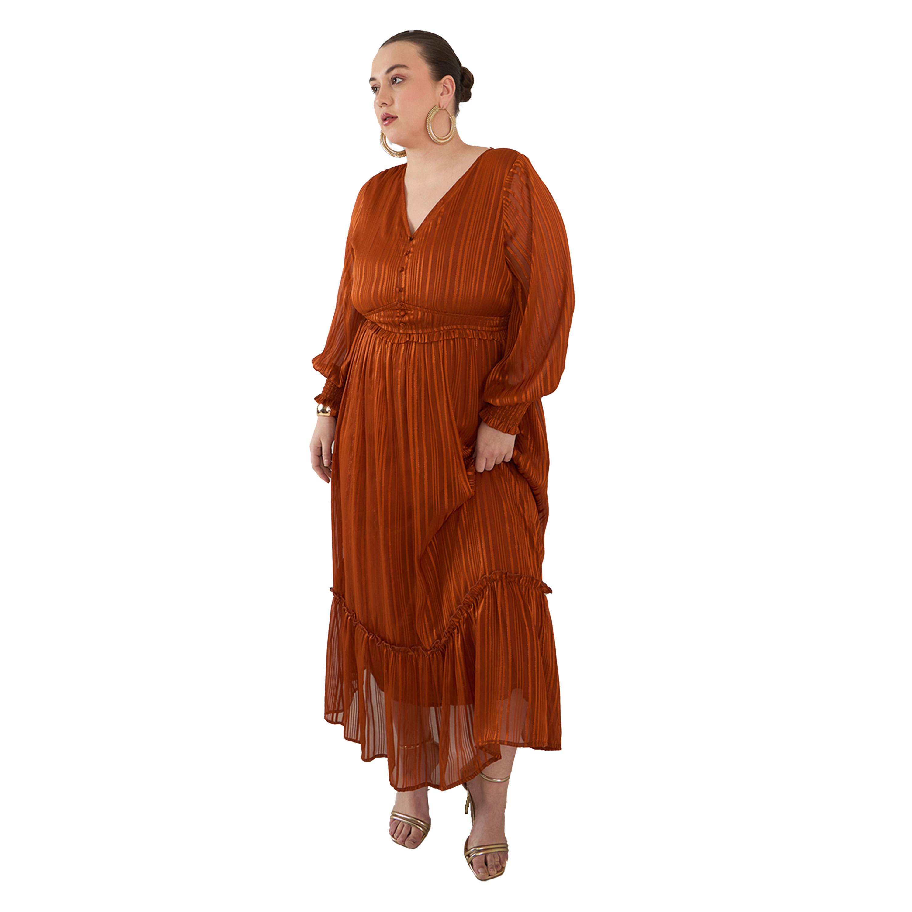 Femmella X Styli Plus Size Self Design Lurex V Neck A-Line Maxi Dress-women-clothing-dresses-image-5