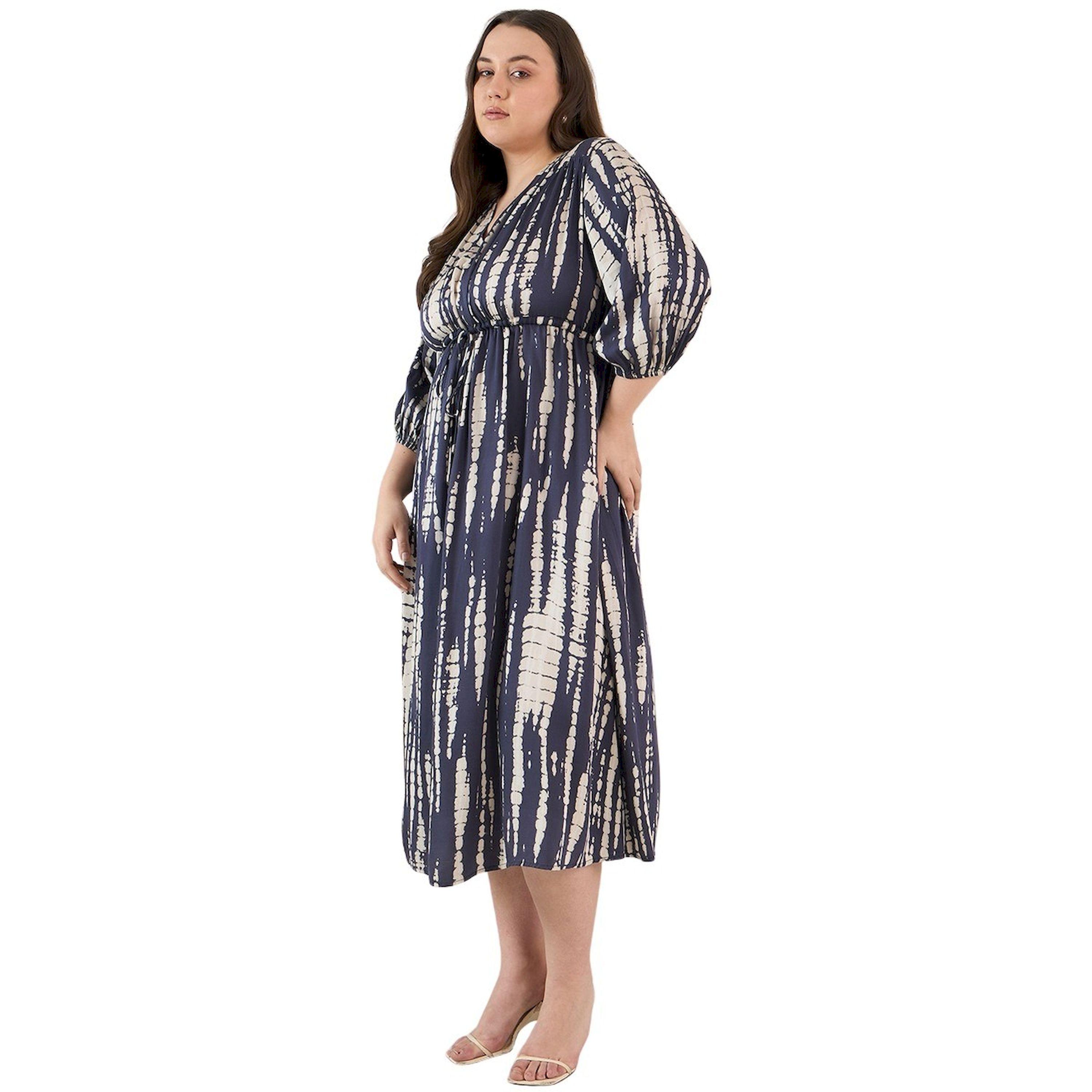 فيميلا × ستايلي-  فستان متوسط ​​الطول قصّة V مع طبعة مصبوغة وربطة عنق مقاس كبير-women-clothing-dresses-image-3