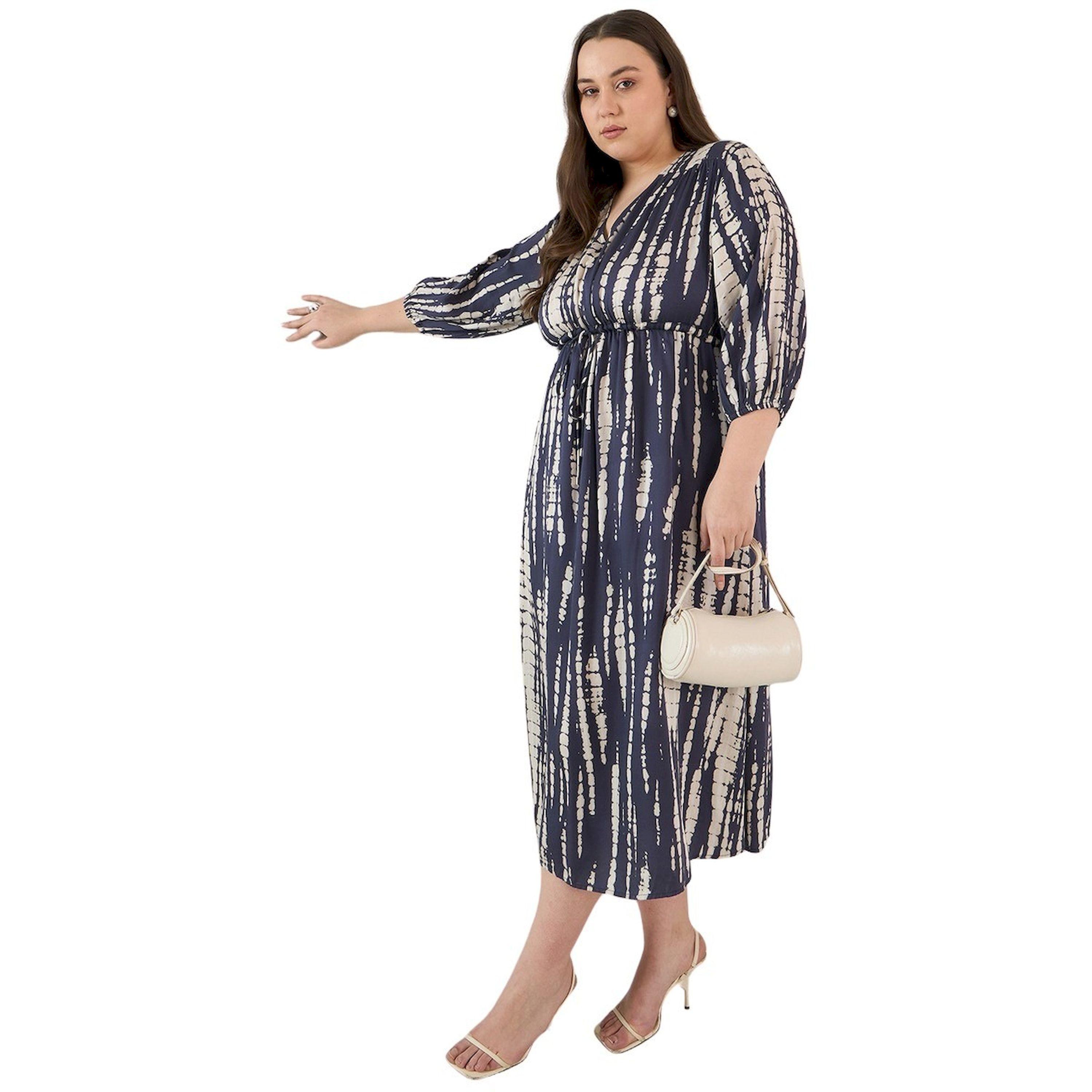 فيميلا × ستايلي-  فستان متوسط ​​الطول قصّة V مع طبعة مصبوغة وربطة عنق مقاس كبير-women-clothing-dresses-image-6