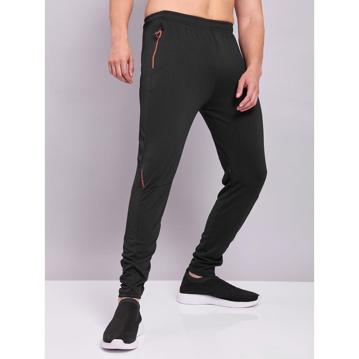 Technosport Men Black Solid Elasticated Waistband Track Pants-men-clothing-bottoms-joggers-image-1