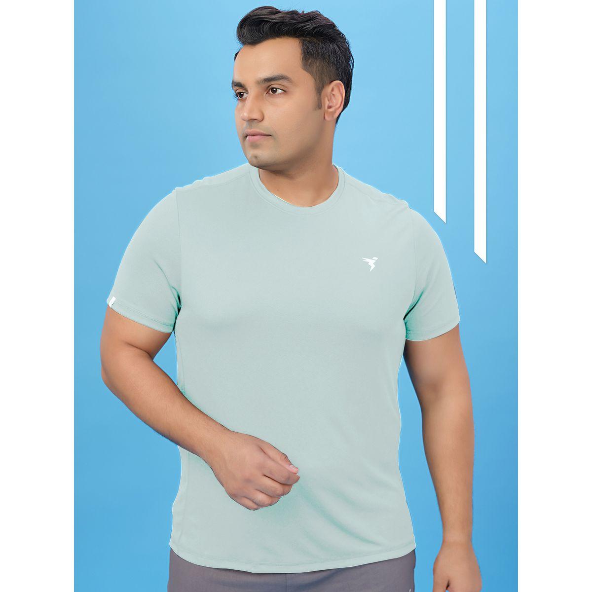 Technosport Plus Green Solid Crew Neck Slim Fit T-Shirt-men-clothing-tshirtsandpolos-tshirts-image-1