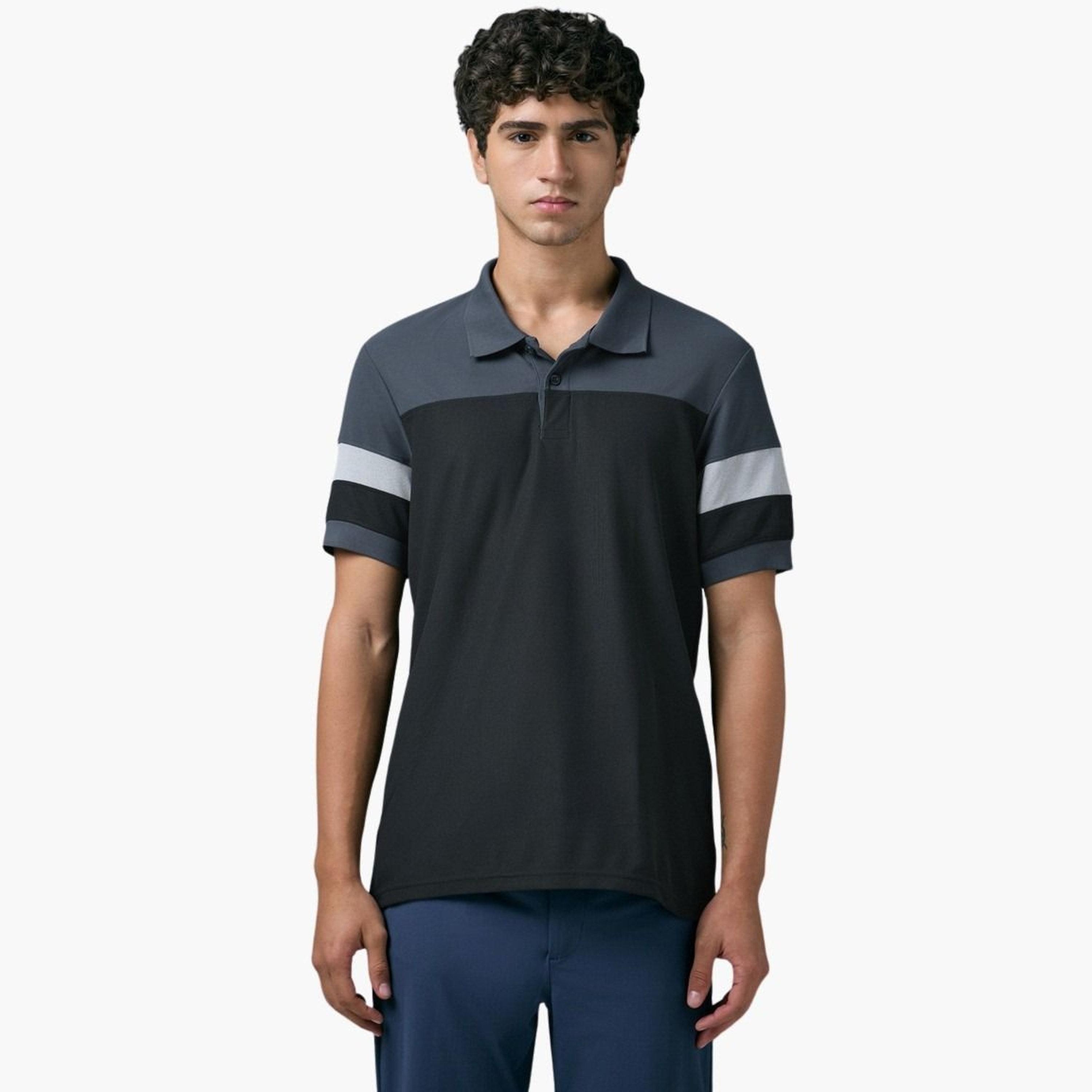 تيكنو سبورت - قميص بولو بيكيه رجالي تصميم نحيف بألوان متباينة-men-clothing-tshirtsandpolos-polos-image-1