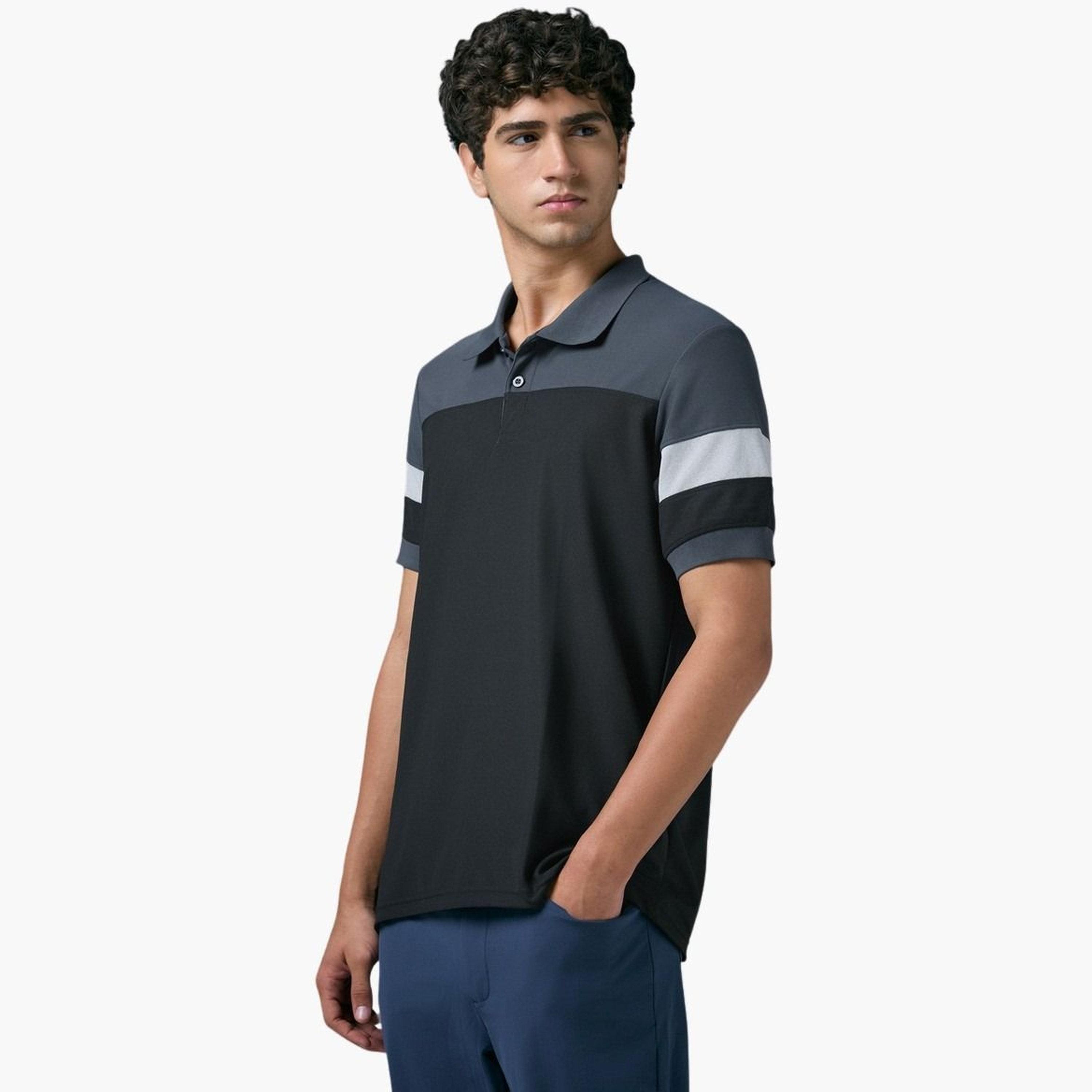 تيكنو سبورت - قميص بولو بيكيه رجالي تصميم نحيف بألوان متباينة-men-clothing-tshirtsandpolos-polos-image-4