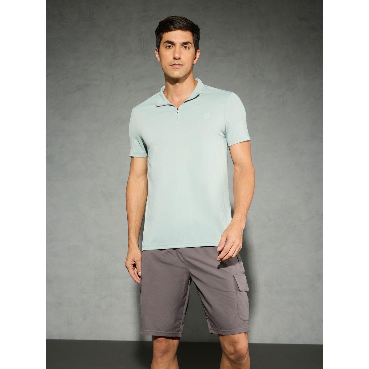 Technosport Solid 4-Way Stretch Half Zip Front Slim Fit Polo T-Shirt-men-clothing-tshirtsandpolos-tshirts-image-1