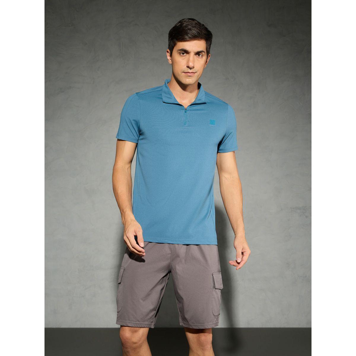 Technosport Solid 4-Way Stretch Half Zip Front Slim Fit Polo T-Shirt-men-clothing-tshirtsandpolos-tshirts-image-1