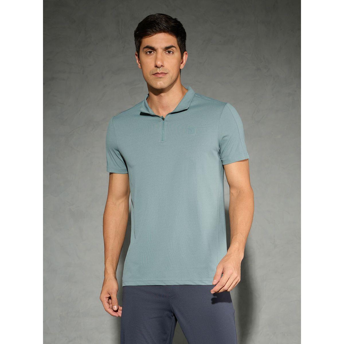 Technosport Solid 4-Way Stretch Half Zip Front Slim Fit Polo T-Shirt-men-clothing-tshirtsandpolos-tshirts-image-1