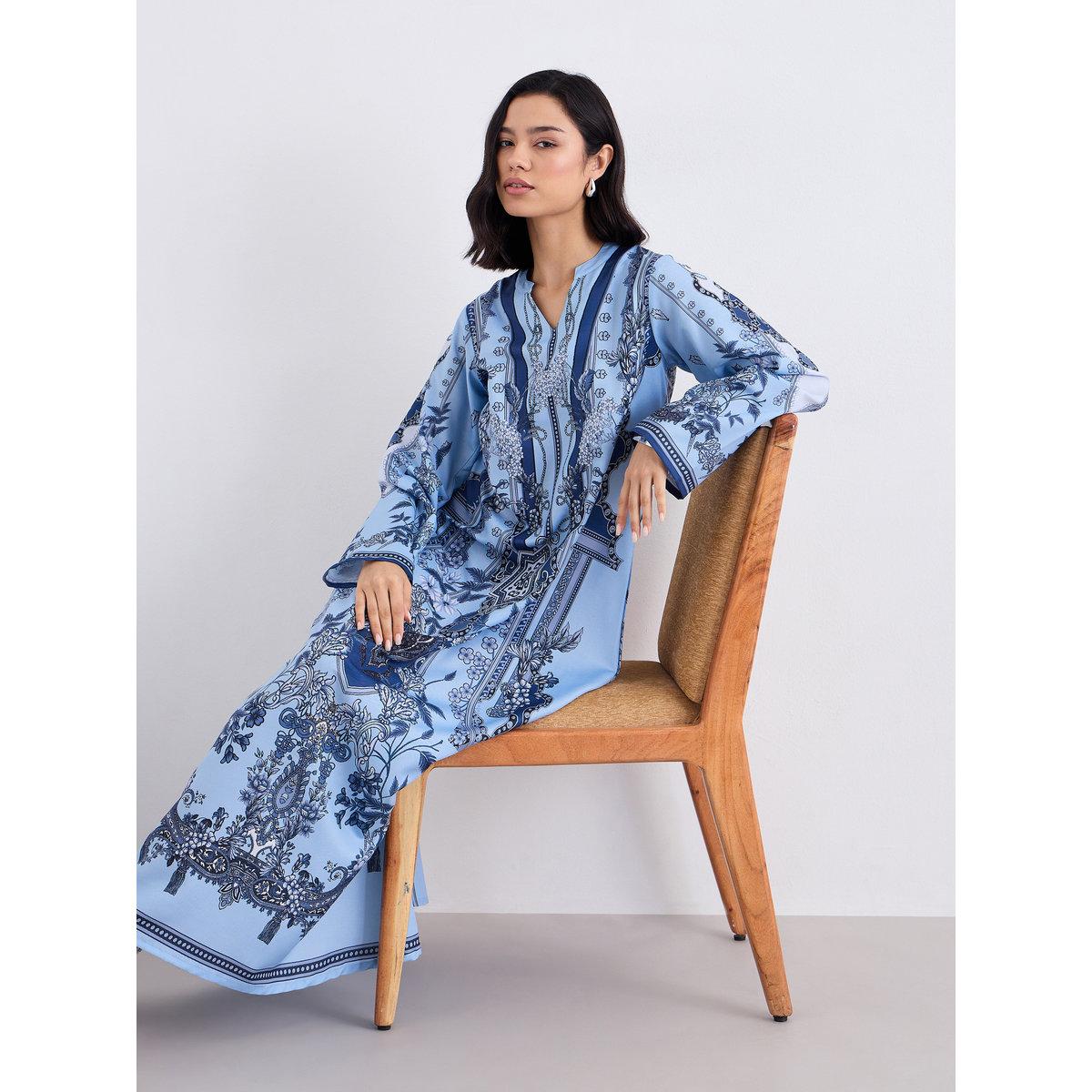 Styli Women Blue Maxi Jalabiya with Matching Scarf-women-arabicclothing-jalabiyas-image-5
