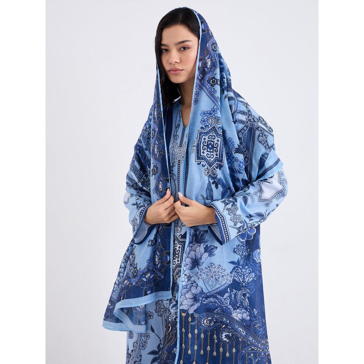 Styli Women Blue Maxi Jalabiya with Matching Scarf-women-arabicclothing-jalabiyas-image-7