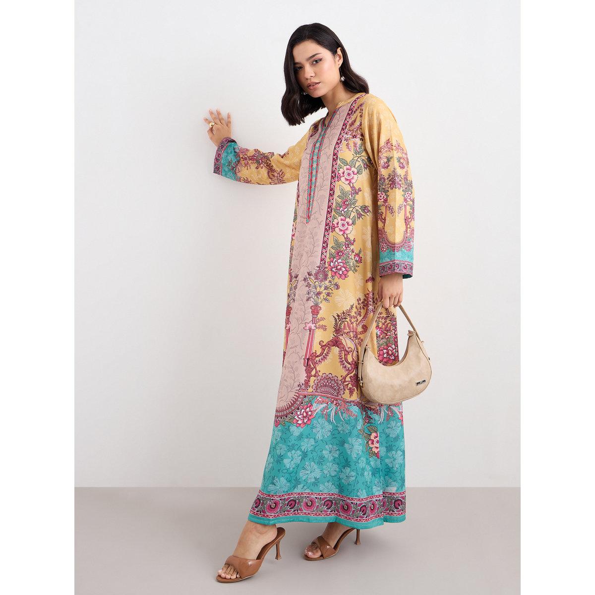 جلابية بطبعة فويل بتفاصيل بارزة الملمس-women-arabicclothing-jalabiyas-image-1