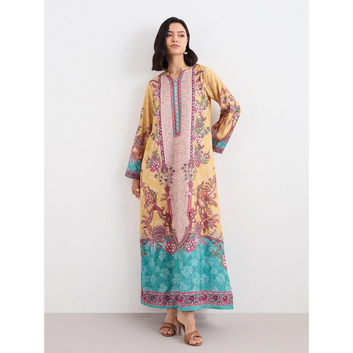 جلابية بطبعة فويل بتفاصيل بارزة الملمس-women-arabicclothing-jalabiyas-image-2