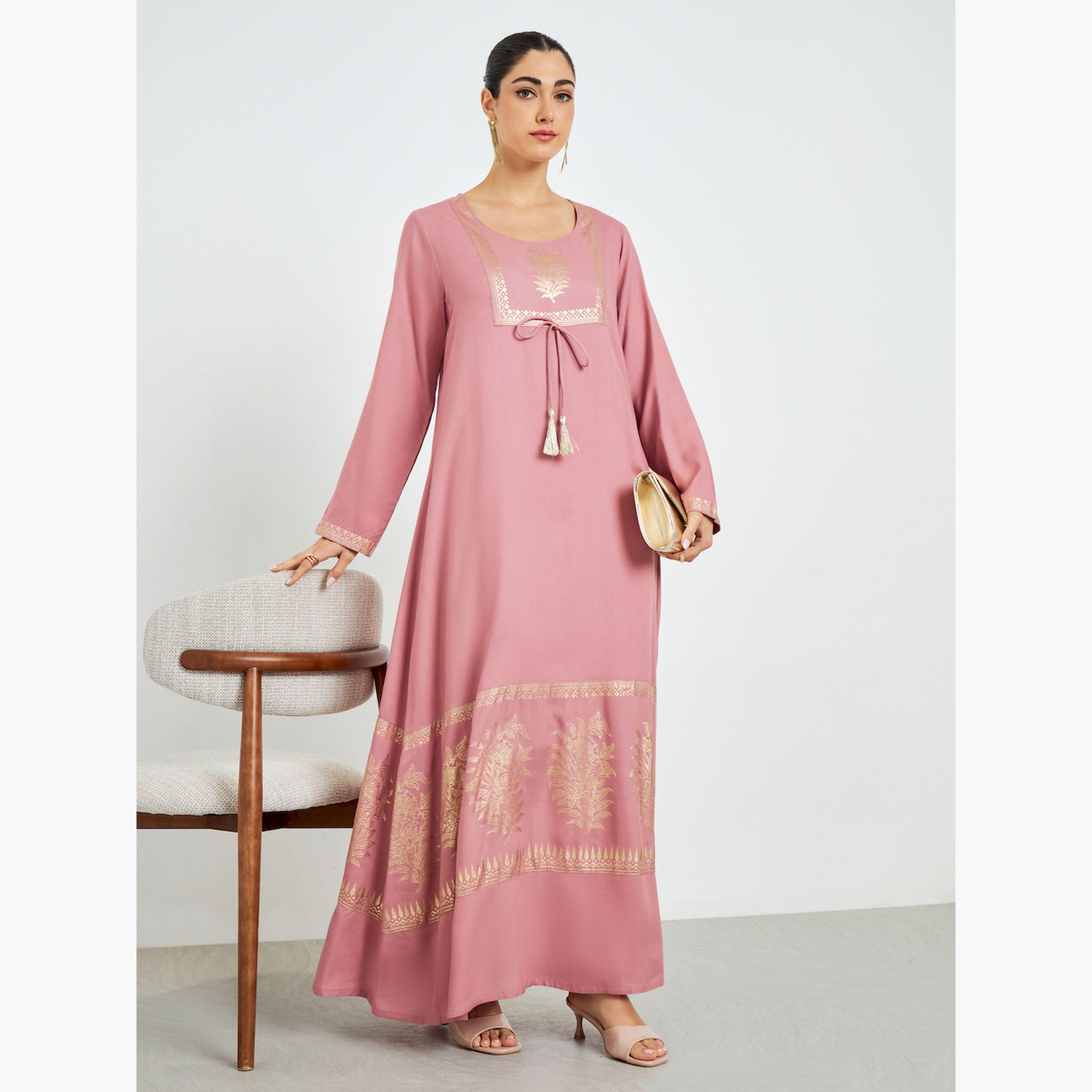 جلابية بحافة واسعة وطبعة فويل-women-arabicclothing-jalabiyas-image-1