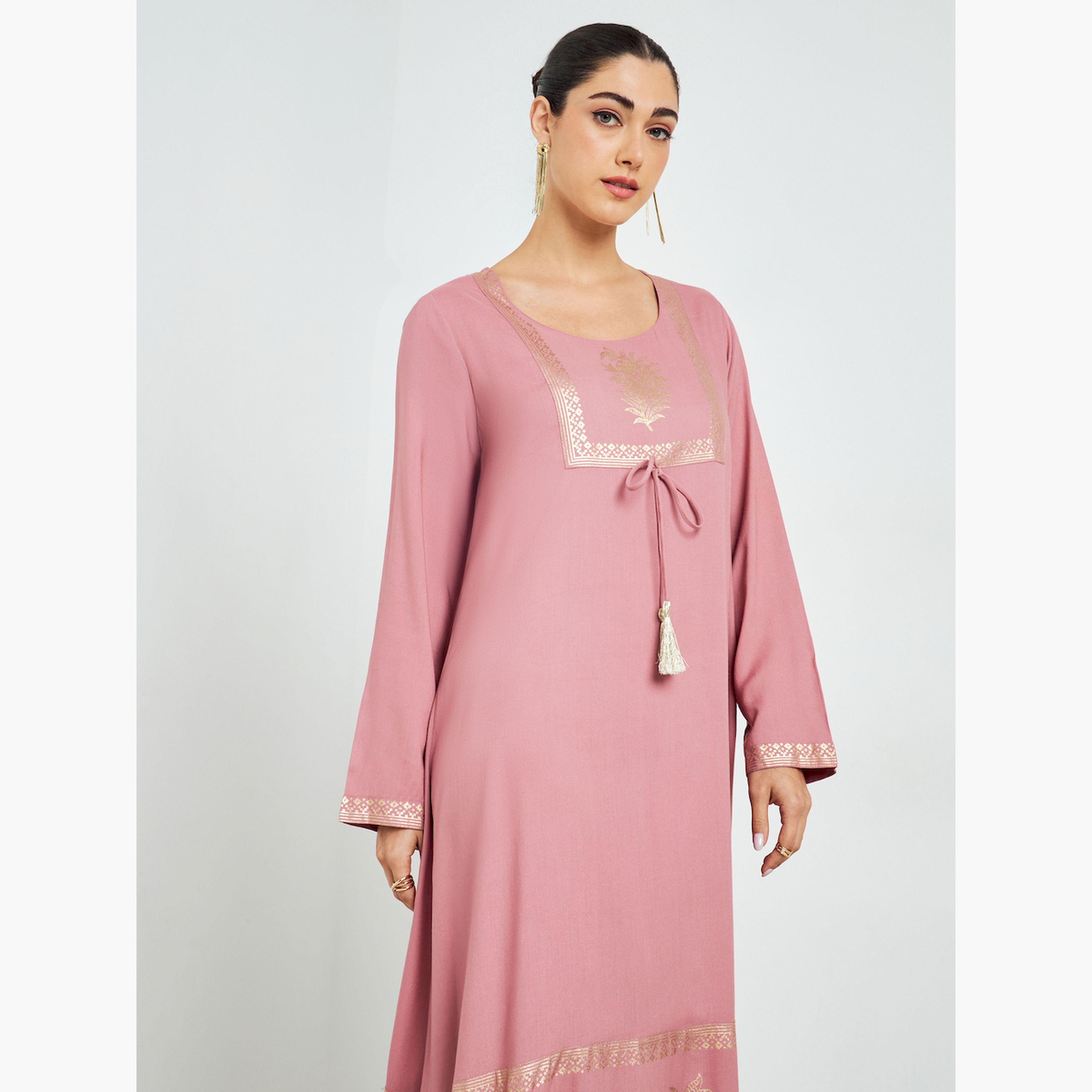 جلابية بحافة واسعة وطبعة فويل-women-arabicclothing-jalabiyas-image-2