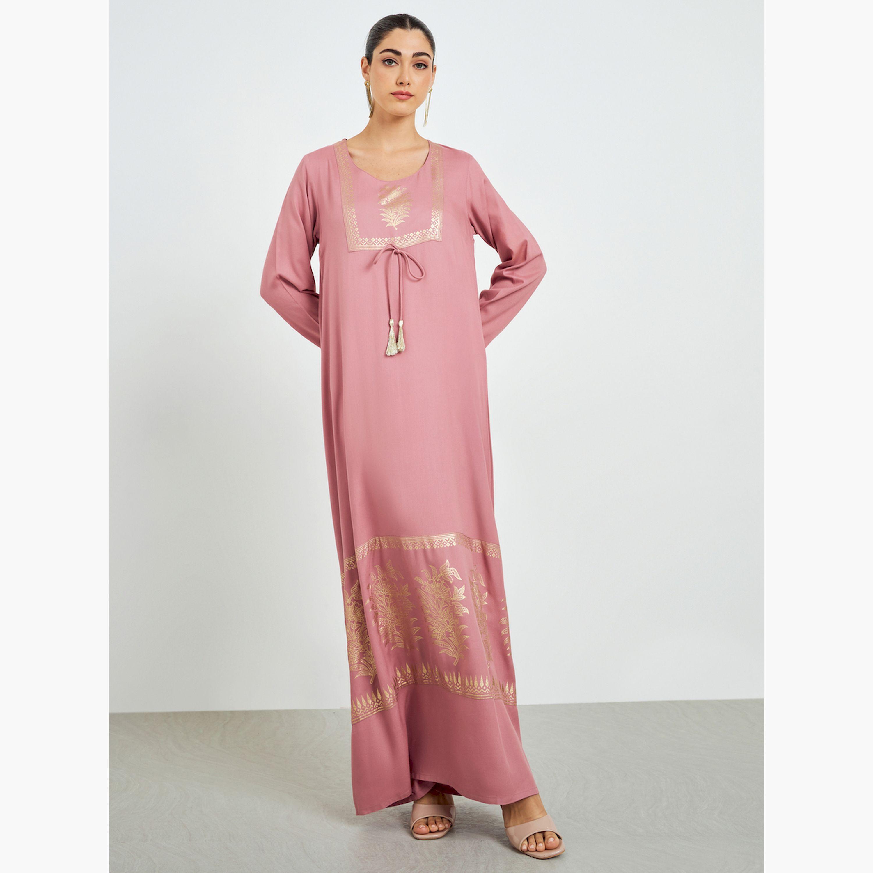 جلابية بحافة واسعة وطبعة فويل-women-arabicclothing-jalabiyas-image-3