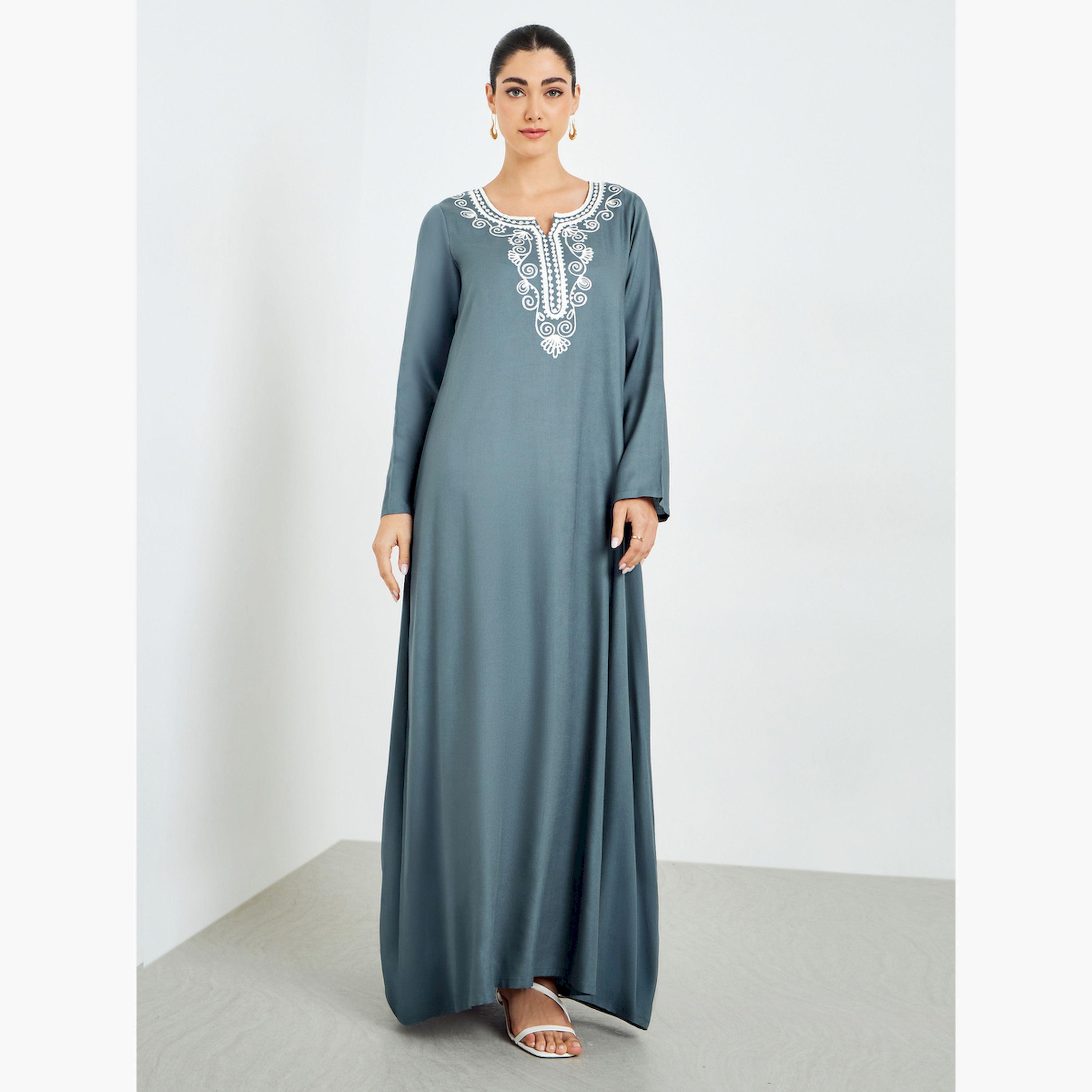 Styli Green Embroidered A-Line Jalabiya-women-arabicclothing-jalabiyas-image-1