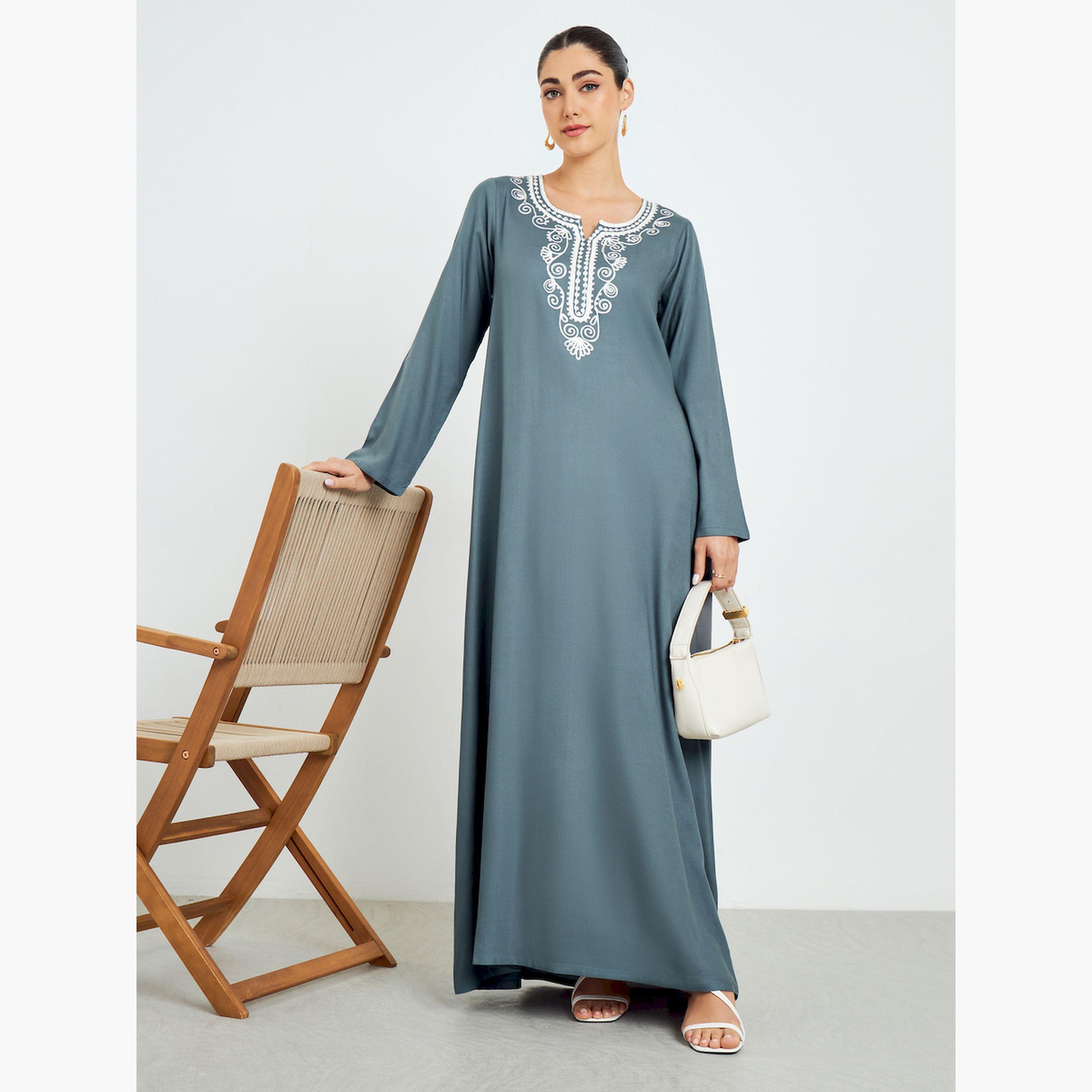 Styli Green Embroidered A-Line Jalabiya-women-arabicclothing-jalabiyas-image-3