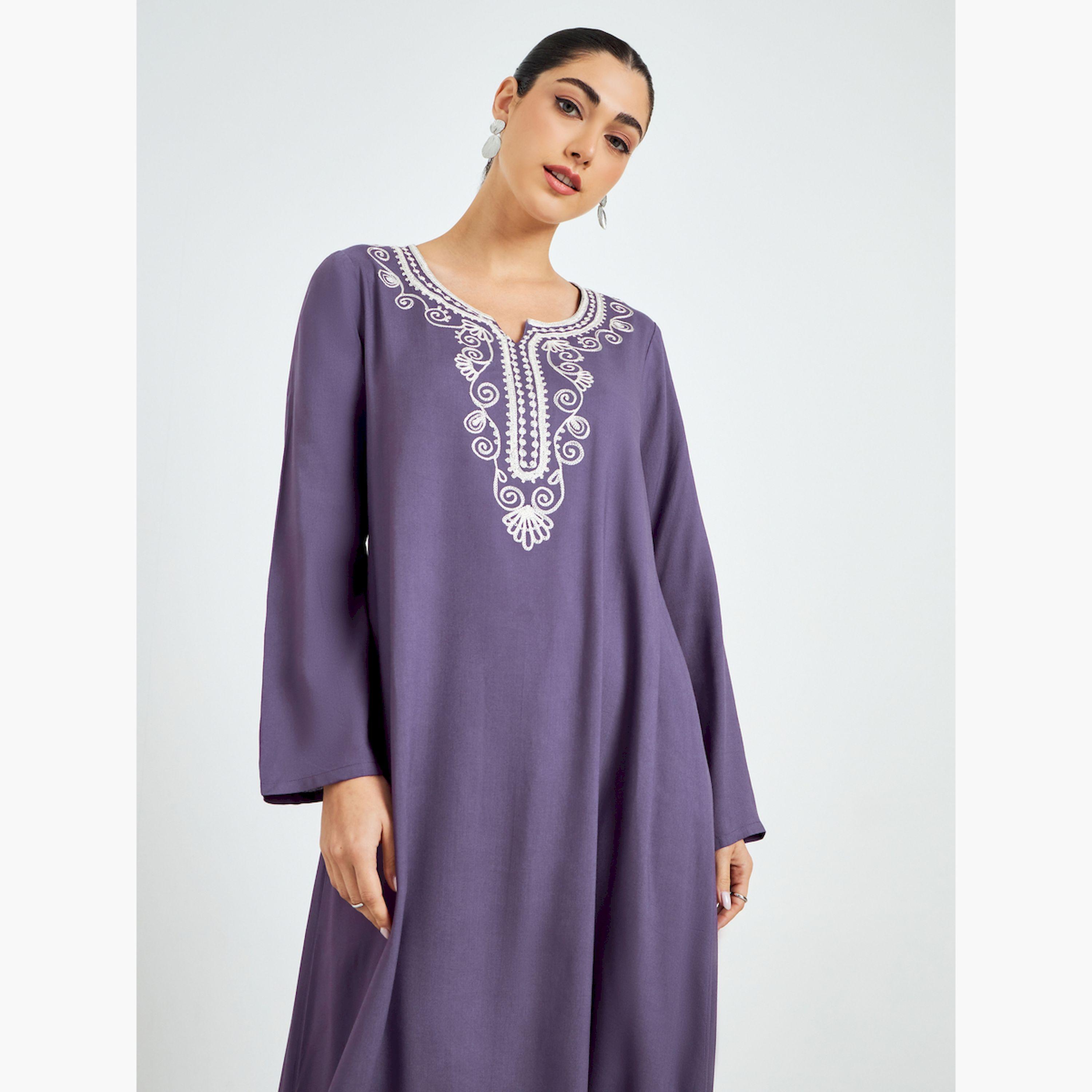 Styli Purple Embroidered A-Line Jalabiya-women-arabicclothing-jalabiyas-image-3