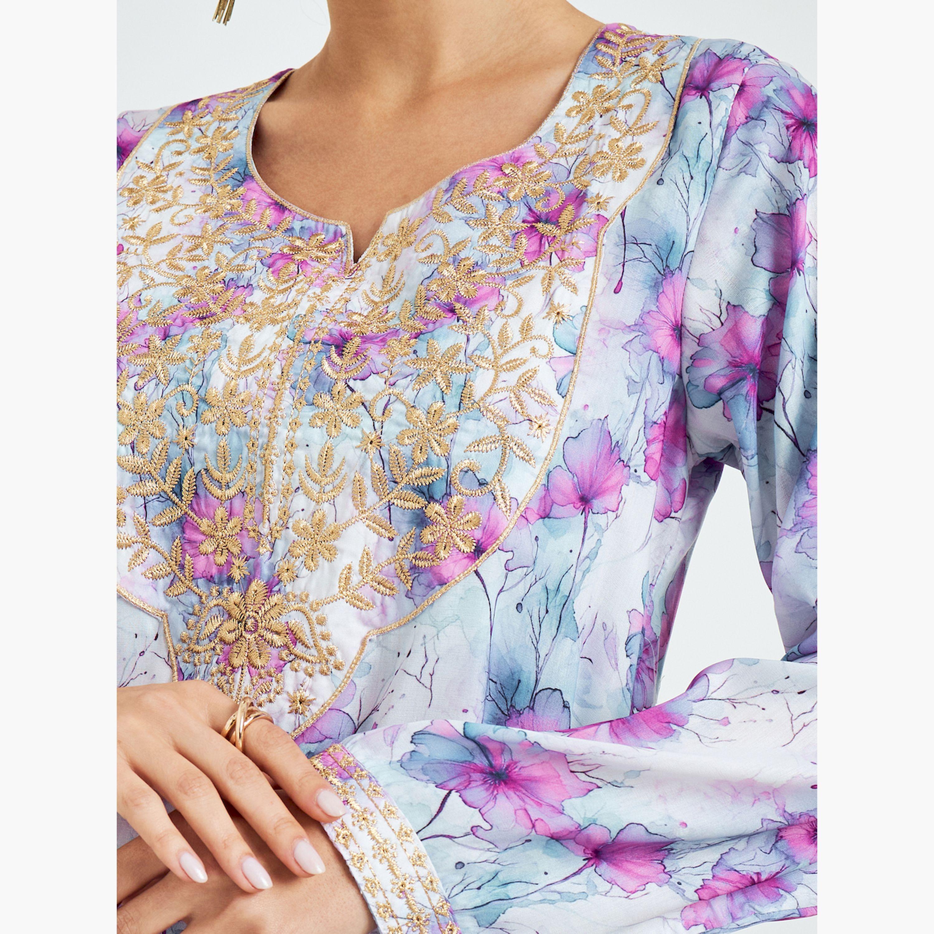 جلابية بطبعة زهور وتفاصيل مُطرّزة-women-arabicclothing-jalabiyas-image-5