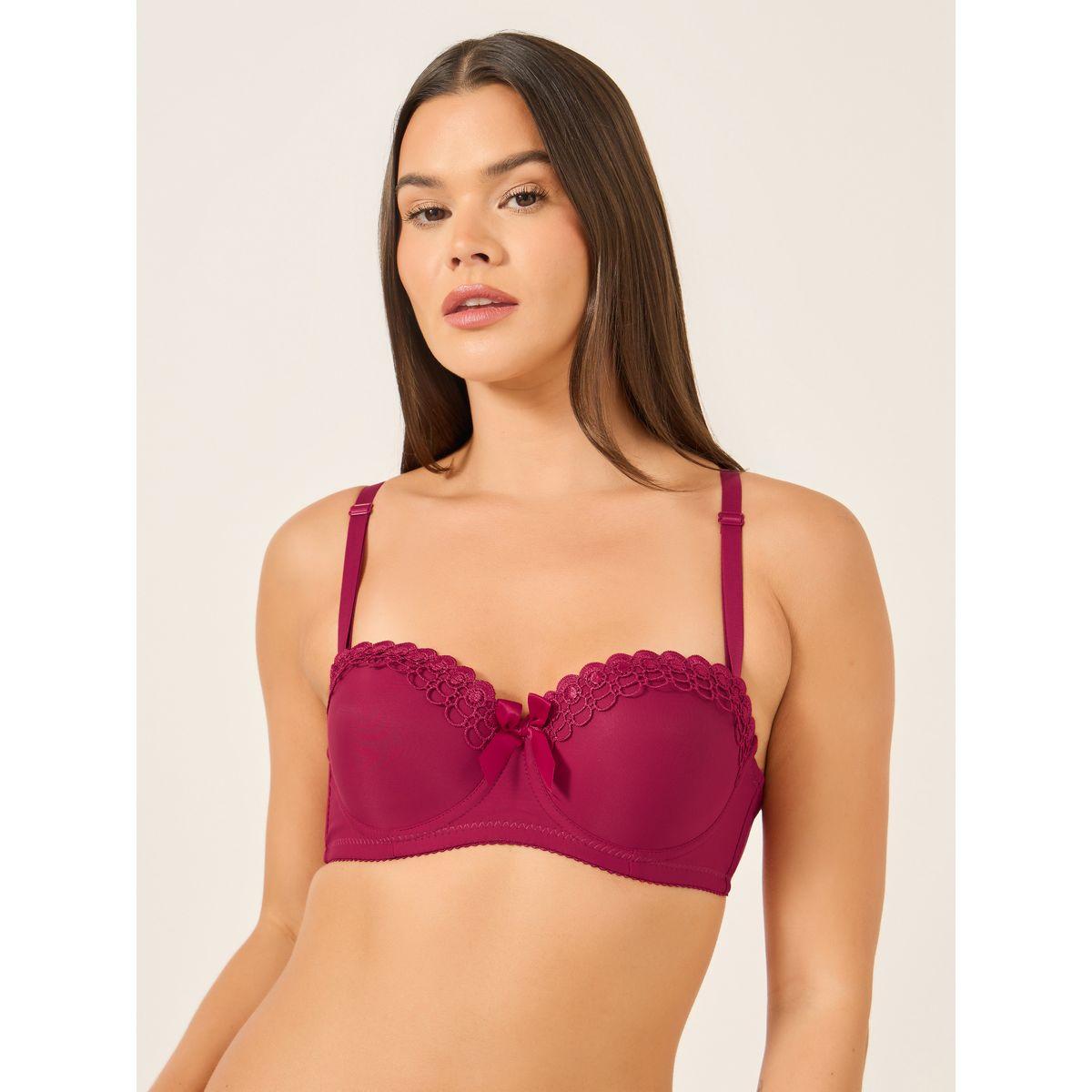 Take Two Solid Lace and Bow Detail Padded Wired Push Up Bra-women-clothing-lingerie-bras-image-1
