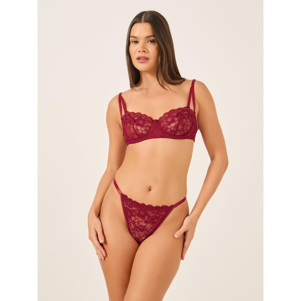 مجموعة من صدرية سادة غير مبطنة مع ثونغ-women-clothing-lingerie-lingeriesets-image-1
