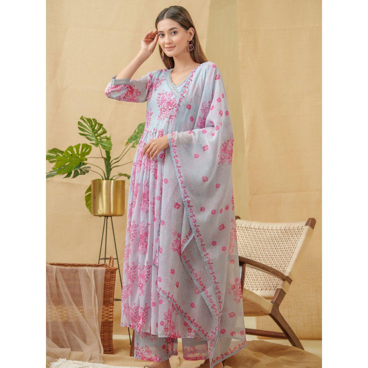 دي دبليو × ستايلي-  طقم قميص كورتا وبنطلون مع شال دوباتا مطرز على شكل حرف A-women-clothing-ethnicwear-kurtasets-image-3
